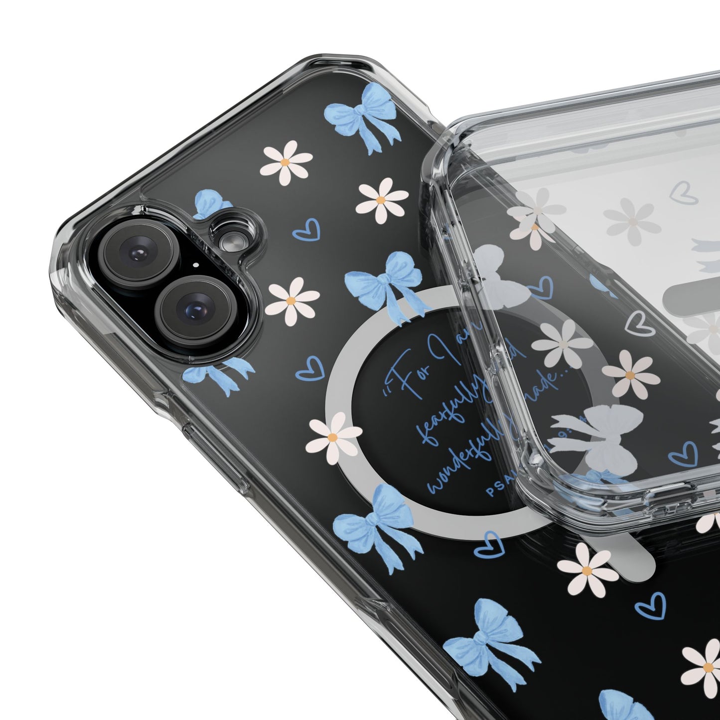 Fearfully & Wonderfully Made — Blue Bow & Daisy Magnetic Clear Impact Case