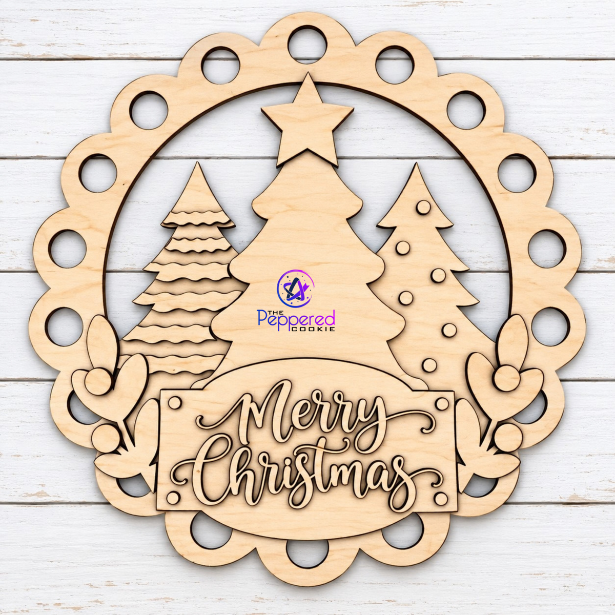 Door Hanger - Merry Christmas Triple Tree Scallop UNFINISHED