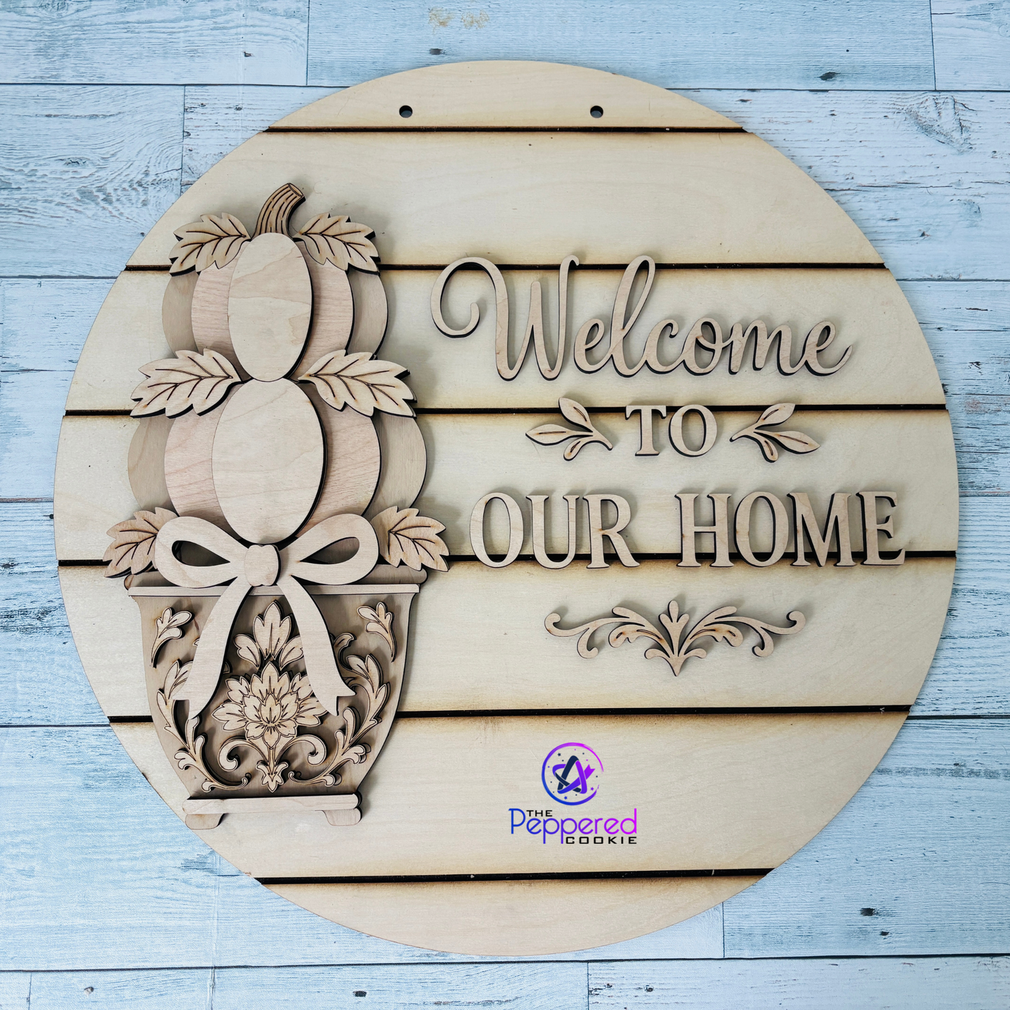 Door Hanger - Welcome to Our Home Pumpkin Topiaries Chinoiserie UNFINISHED