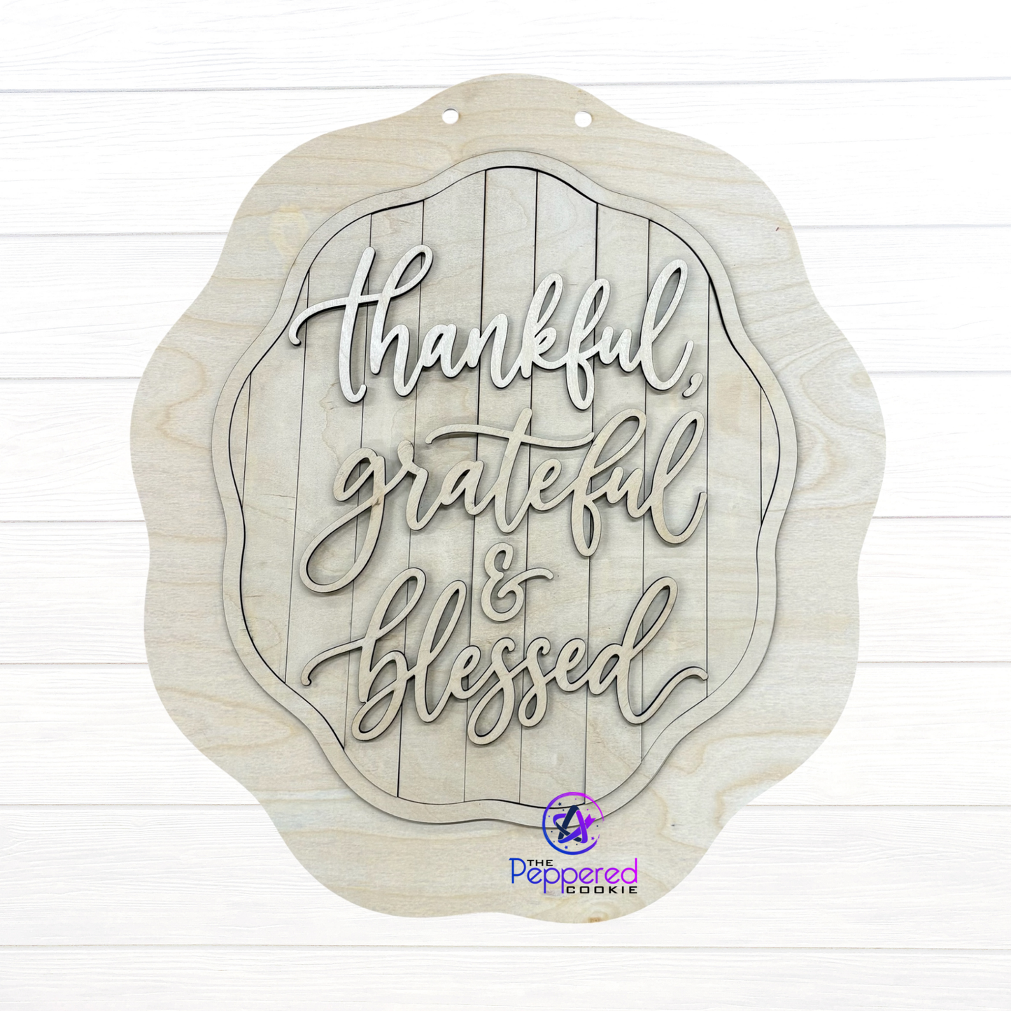 Door Hanger - Thankful Grateful Blessed Wavy UNFINISHED