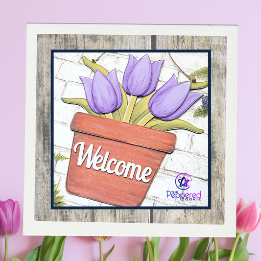 Door Hanger - Welcome Pot of Tulips UNFINISHED