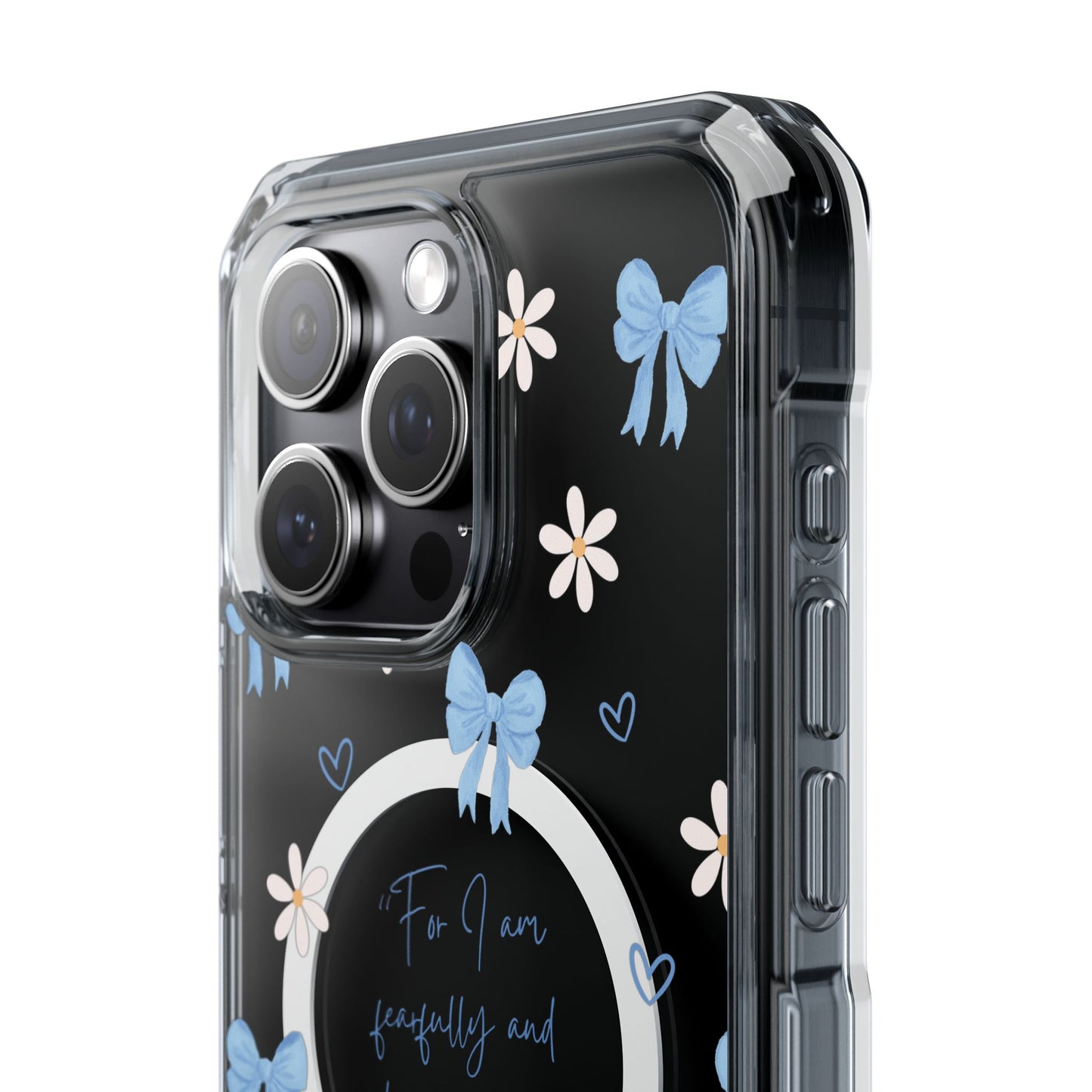 Fearfully & Wonderfully Made — Blue Bow & Daisy Magnetic Clear Impact Case