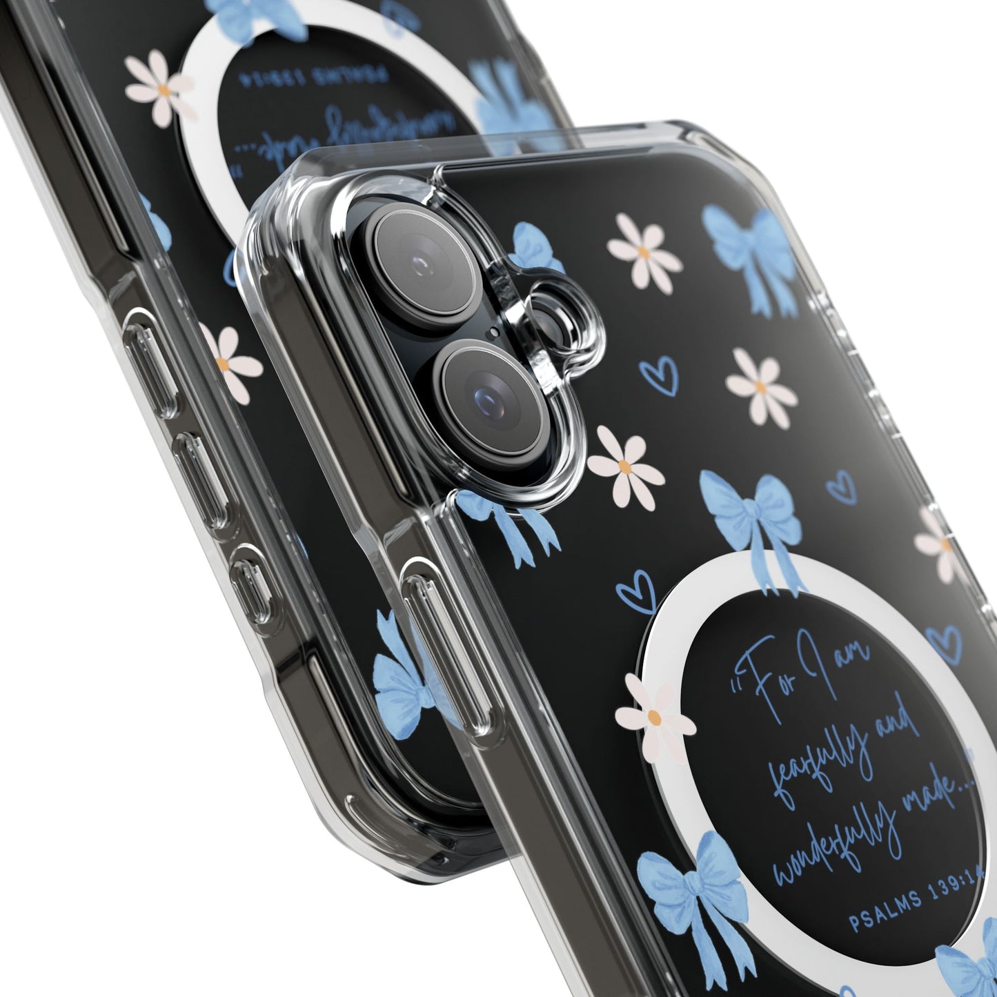 Fearfully & Wonderfully Made — Blue Bow & Daisy Magnetic Clear Impact Case