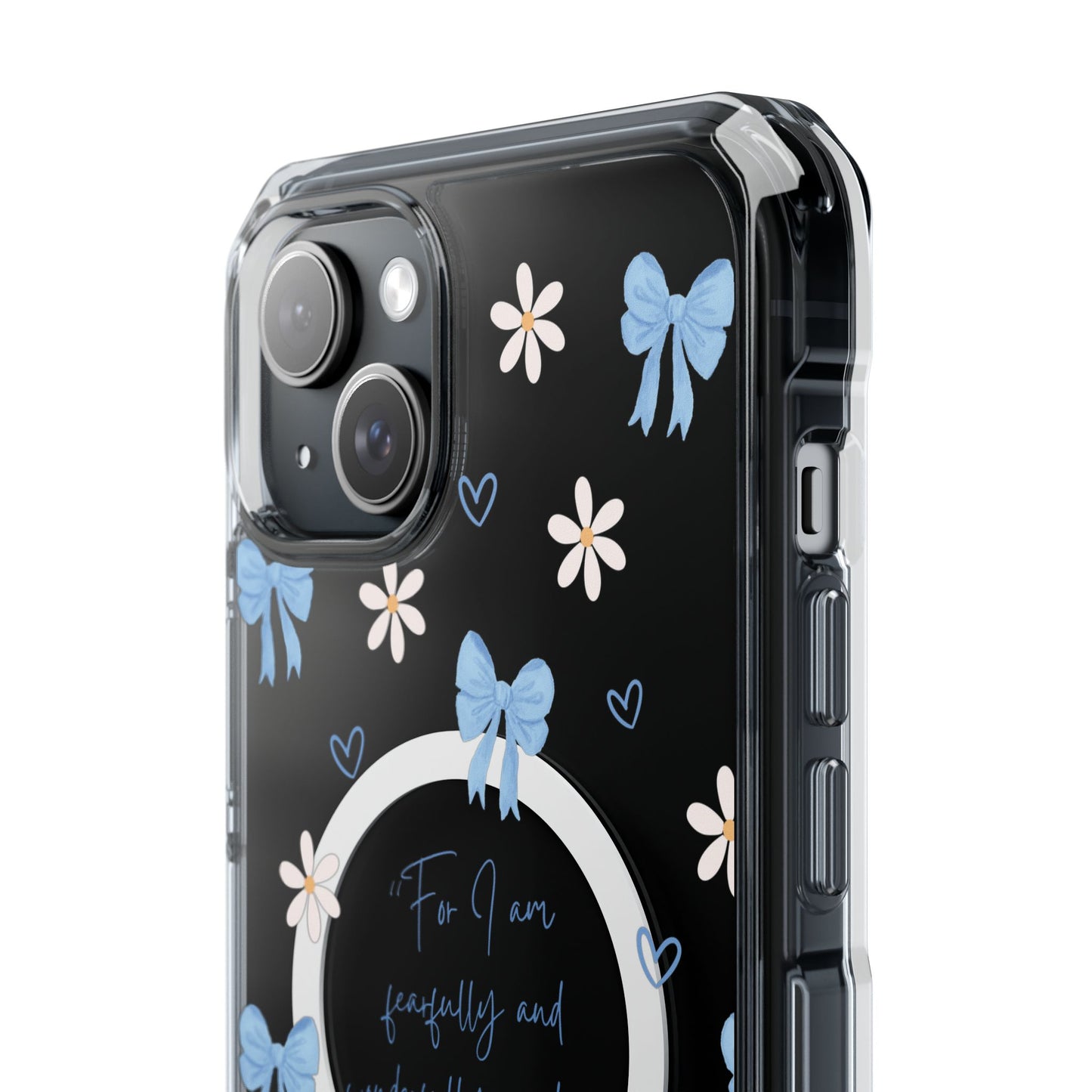 Fearfully & Wonderfully Made — Blue Bow & Daisy Magnetic Clear Impact Case