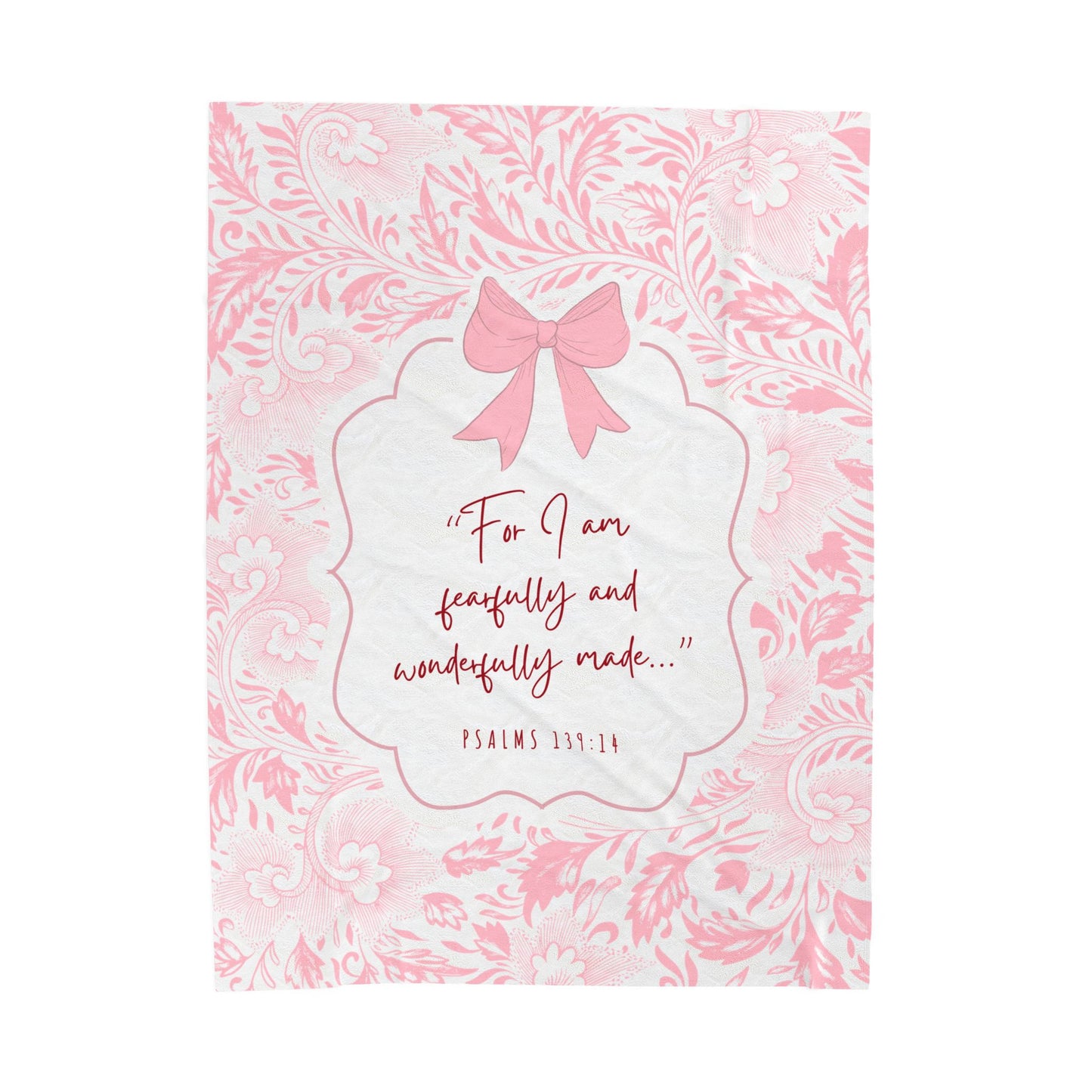 Fearfully & Wonderfully Made — Pink & White Vintage Floral & Bow Blanket