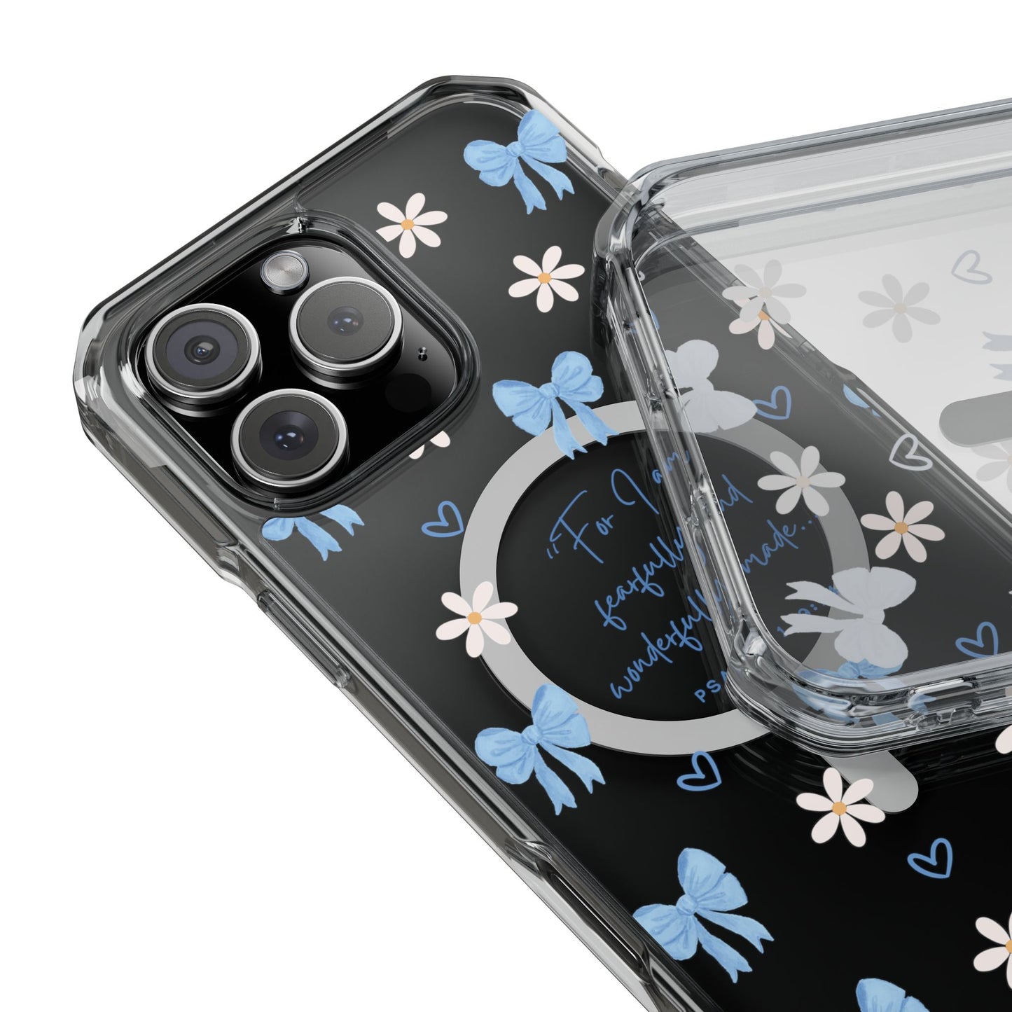 Fearfully & Wonderfully Made — Blue Bow & Daisy Magnetic Clear Impact Case