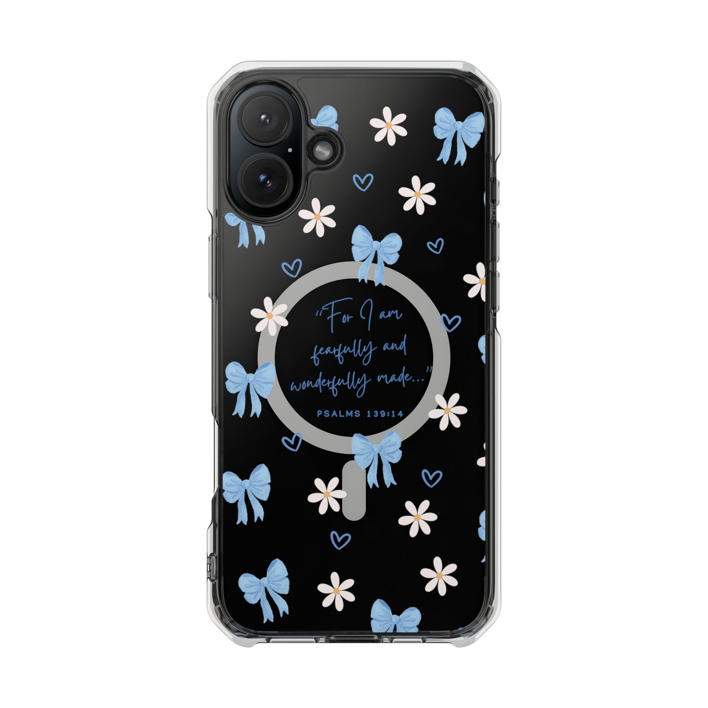 Fearfully & Wonderfully Made — Blue Bow & Daisy Magnetic Clear Impact Case