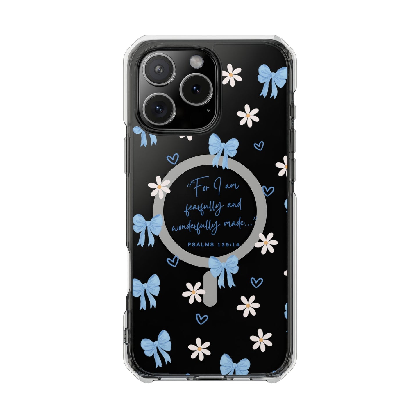 Fearfully & Wonderfully Made — Blue Bow & Daisy Magnetic Clear Impact Case