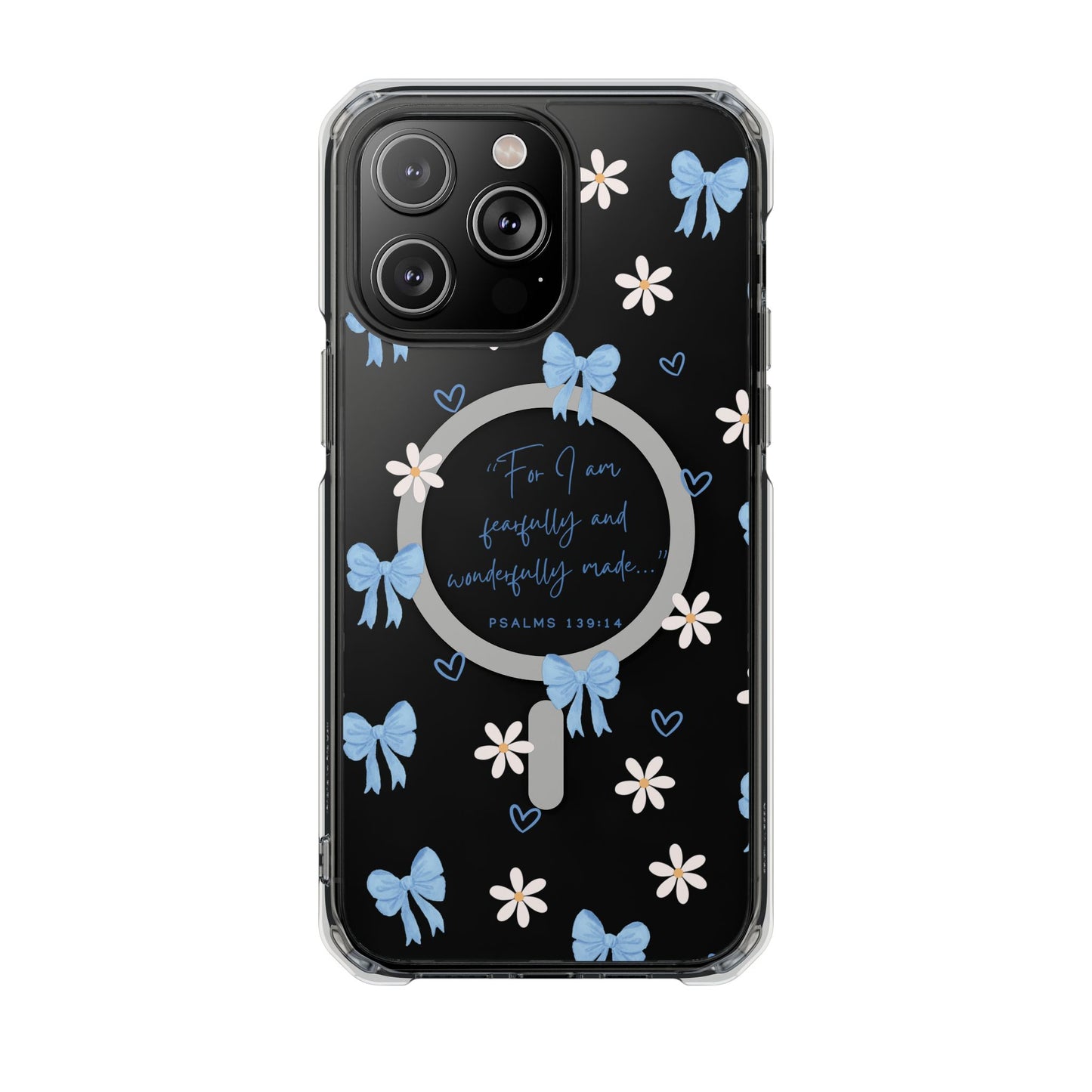 Fearfully & Wonderfully Made — Blue Bow & Daisy Magnetic Clear Impact Case