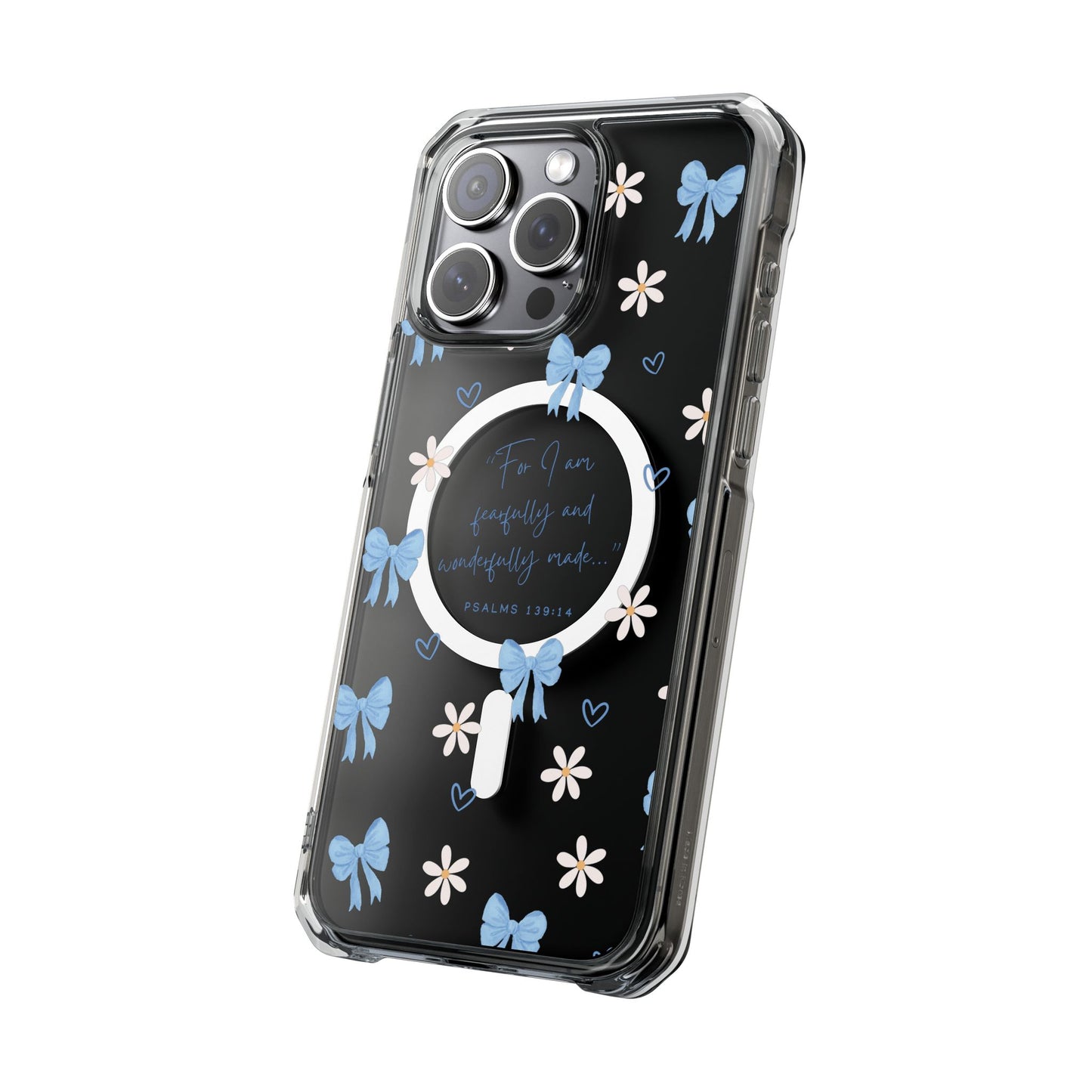 Fearfully & Wonderfully Made — Blue Bow & Daisy Magnetic Clear Impact Case