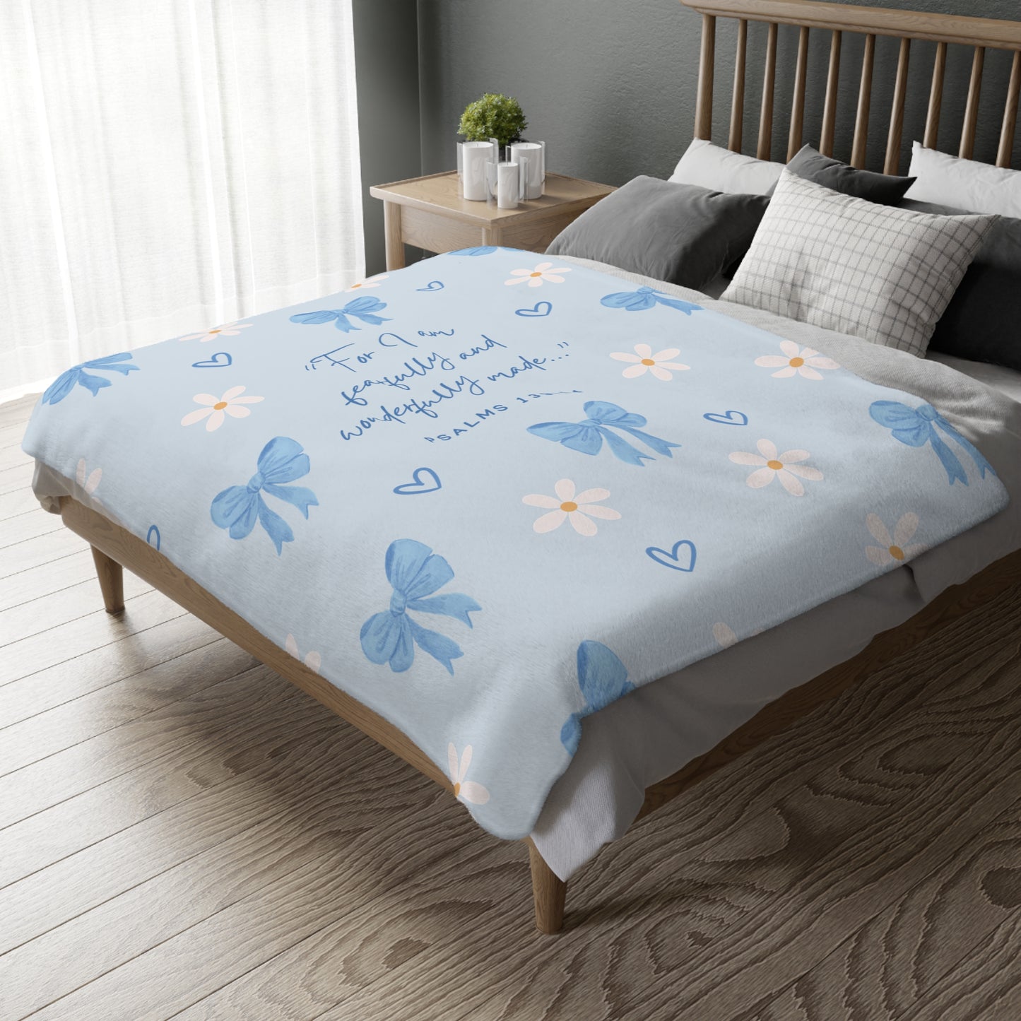 Fearfully & Wonderfully Made — Blue Bows & Daisies Double-Sided Blanket
