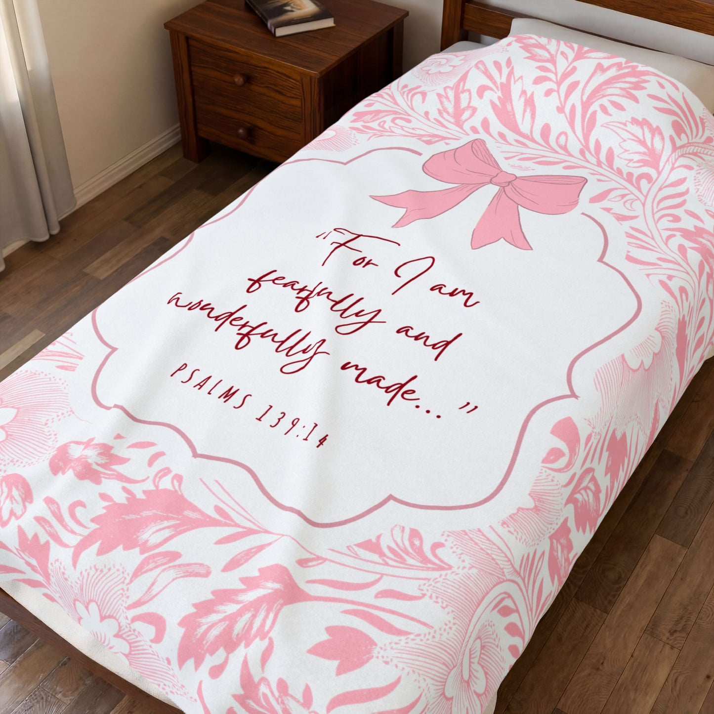 Fearfully & Wonderfully Made — Pink & White Vintage Floral & Bow Blanket