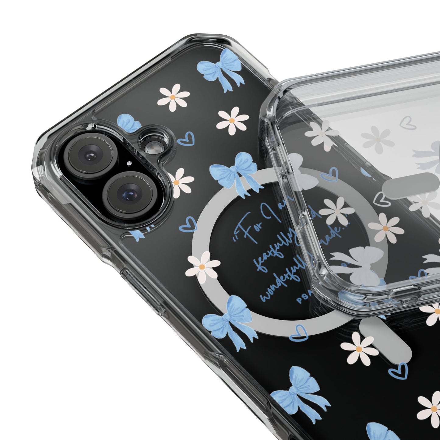 Fearfully & Wonderfully Made — Blue Bow & Daisy Magnetic Clear Impact Case