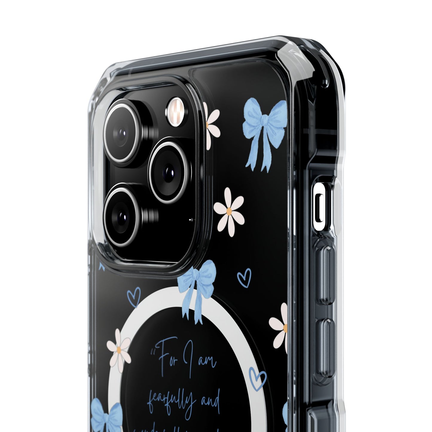 Fearfully & Wonderfully Made — Blue Bow & Daisy Magnetic Clear Impact Case