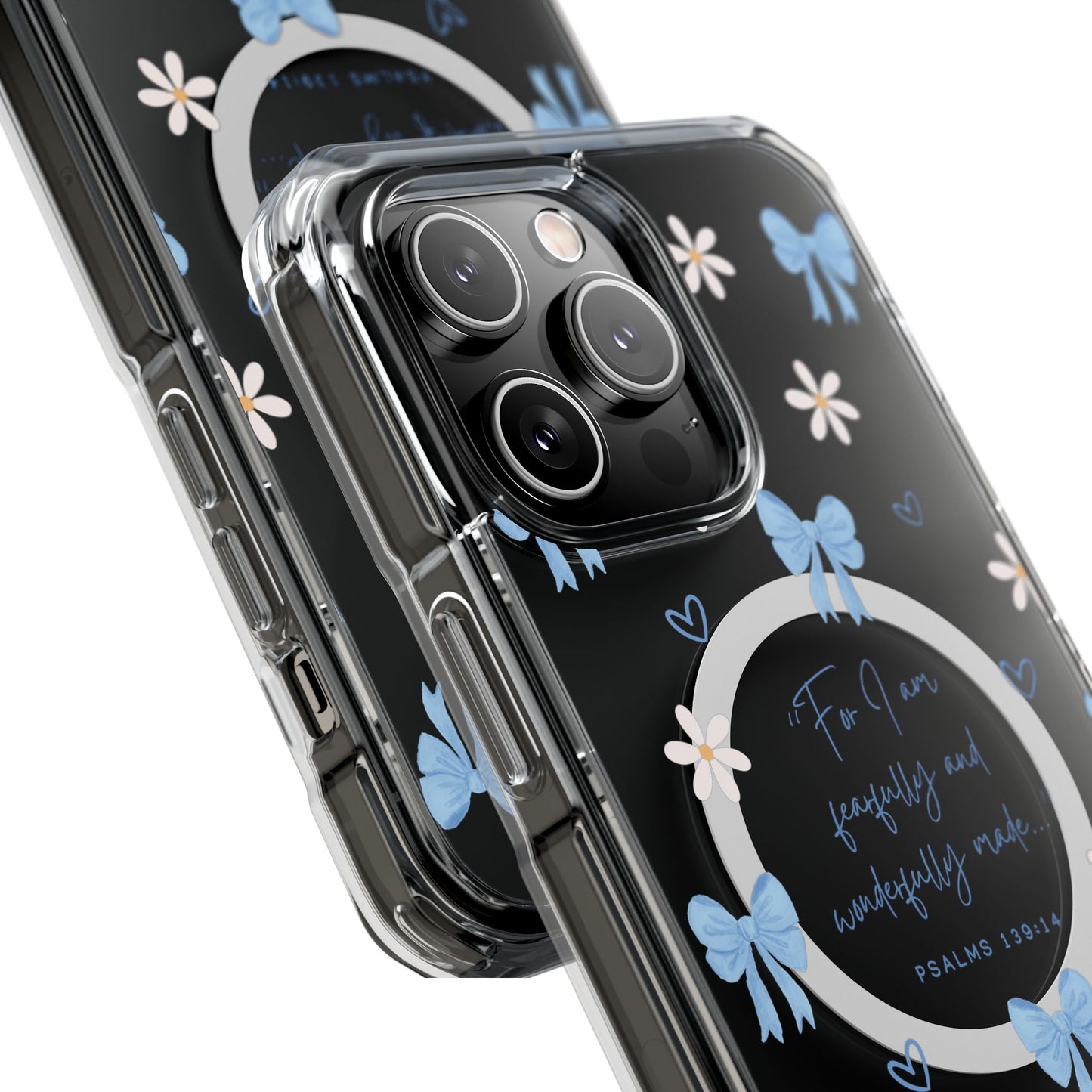 Fearfully & Wonderfully Made — Blue Bow & Daisy Magnetic Clear Impact Case