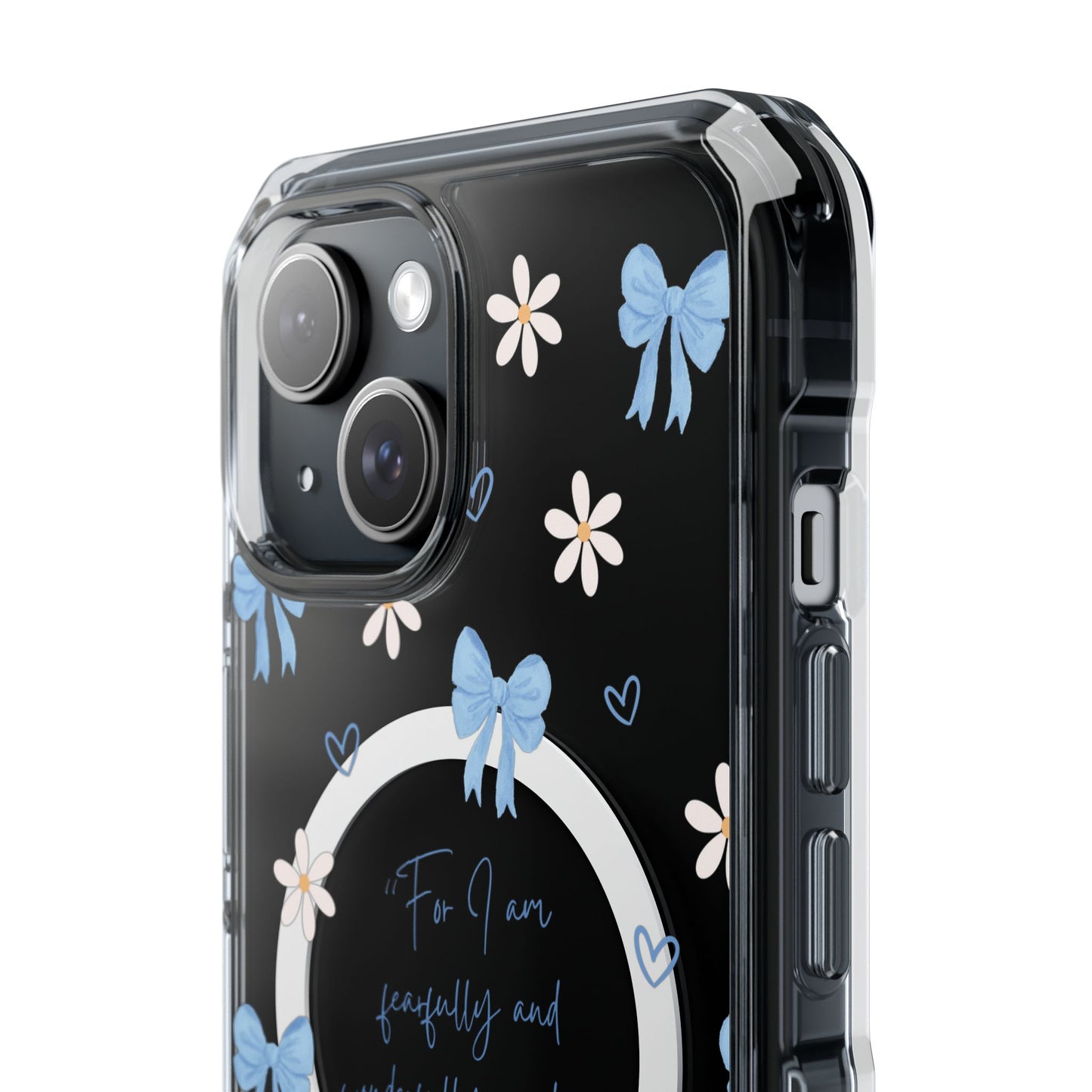 Fearfully & Wonderfully Made — Blue Bow & Daisy Magnetic Clear Impact Case