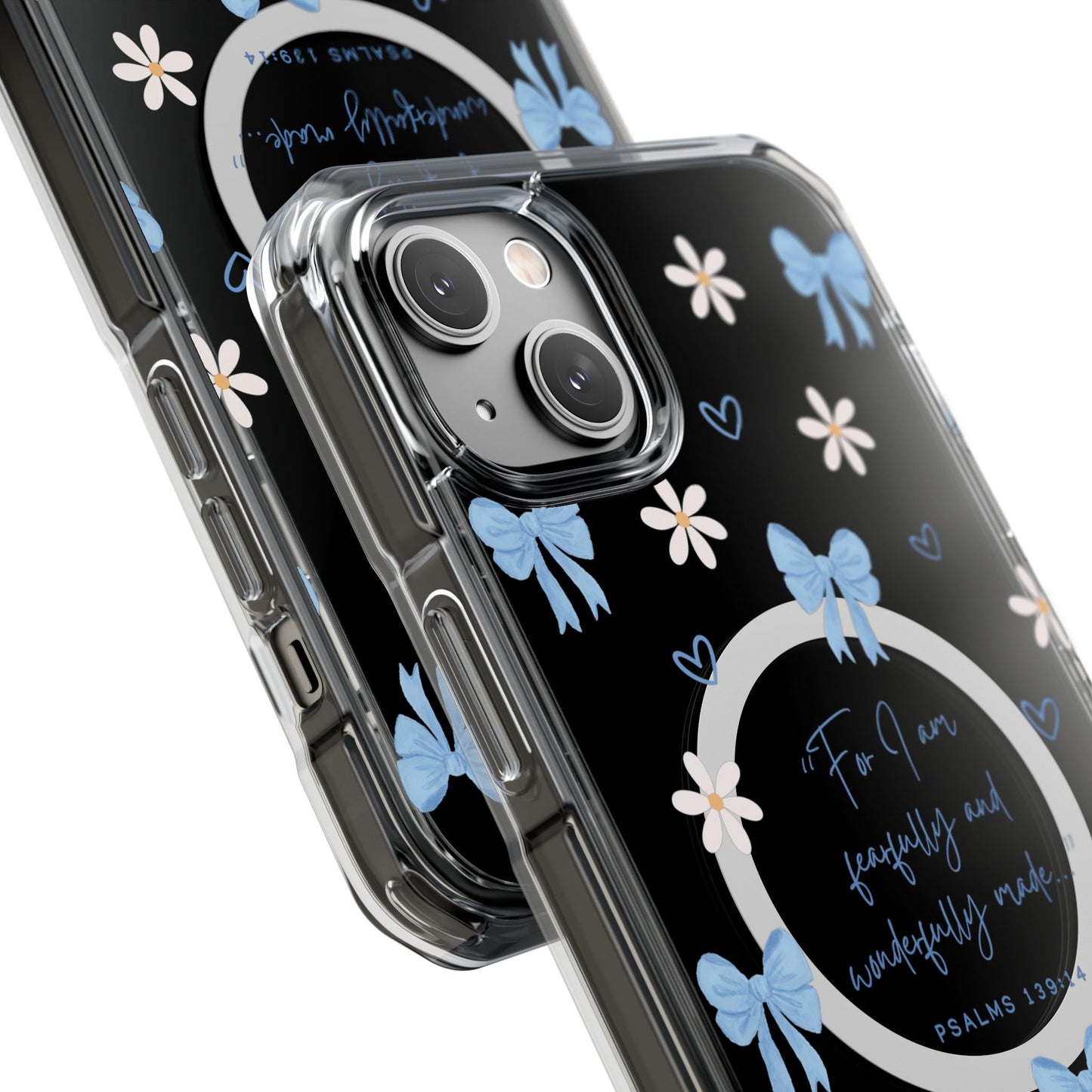 Fearfully & Wonderfully Made — Blue Bow & Daisy Magnetic Clear Impact Case