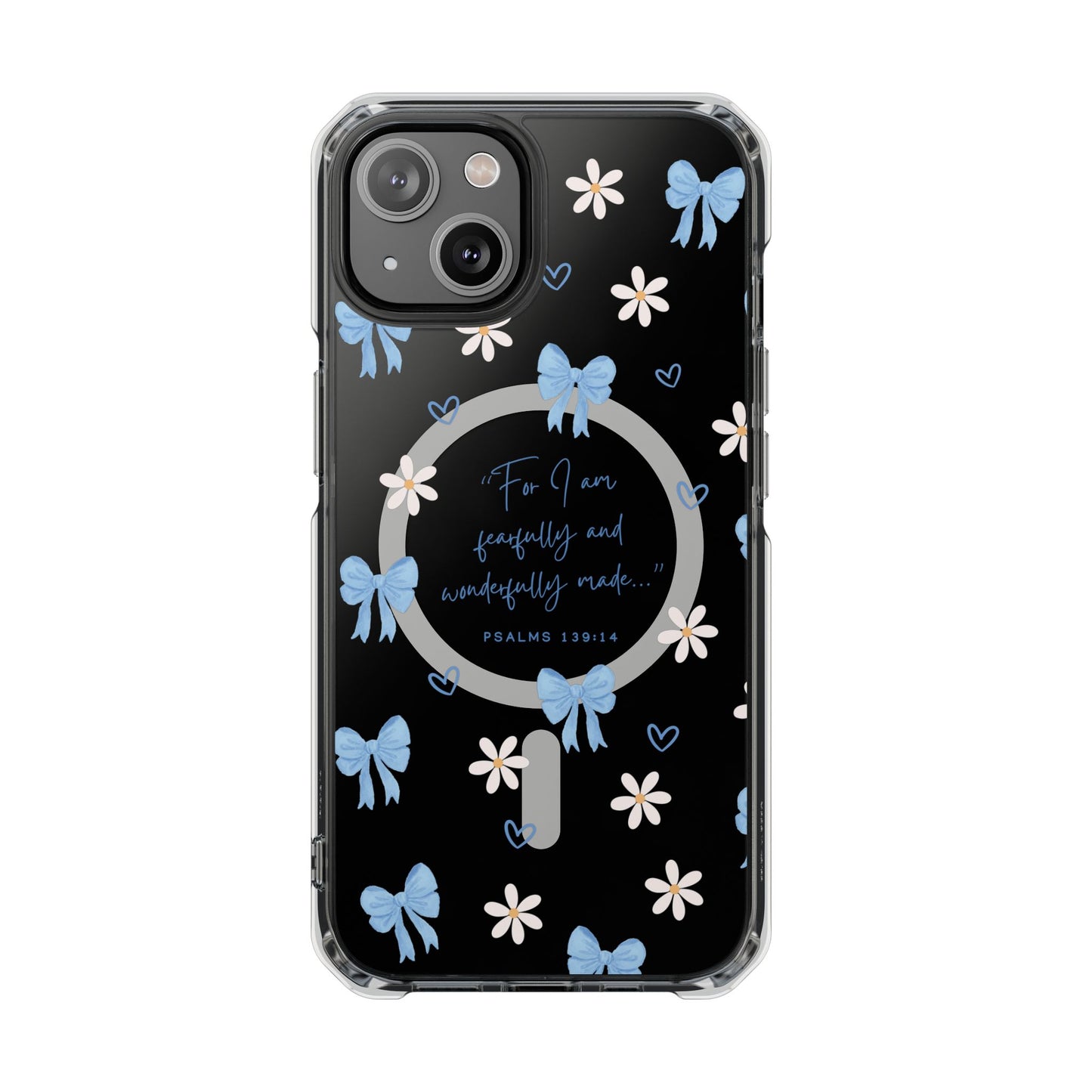 Fearfully & Wonderfully Made — Blue Bow & Daisy Magnetic Clear Impact Case