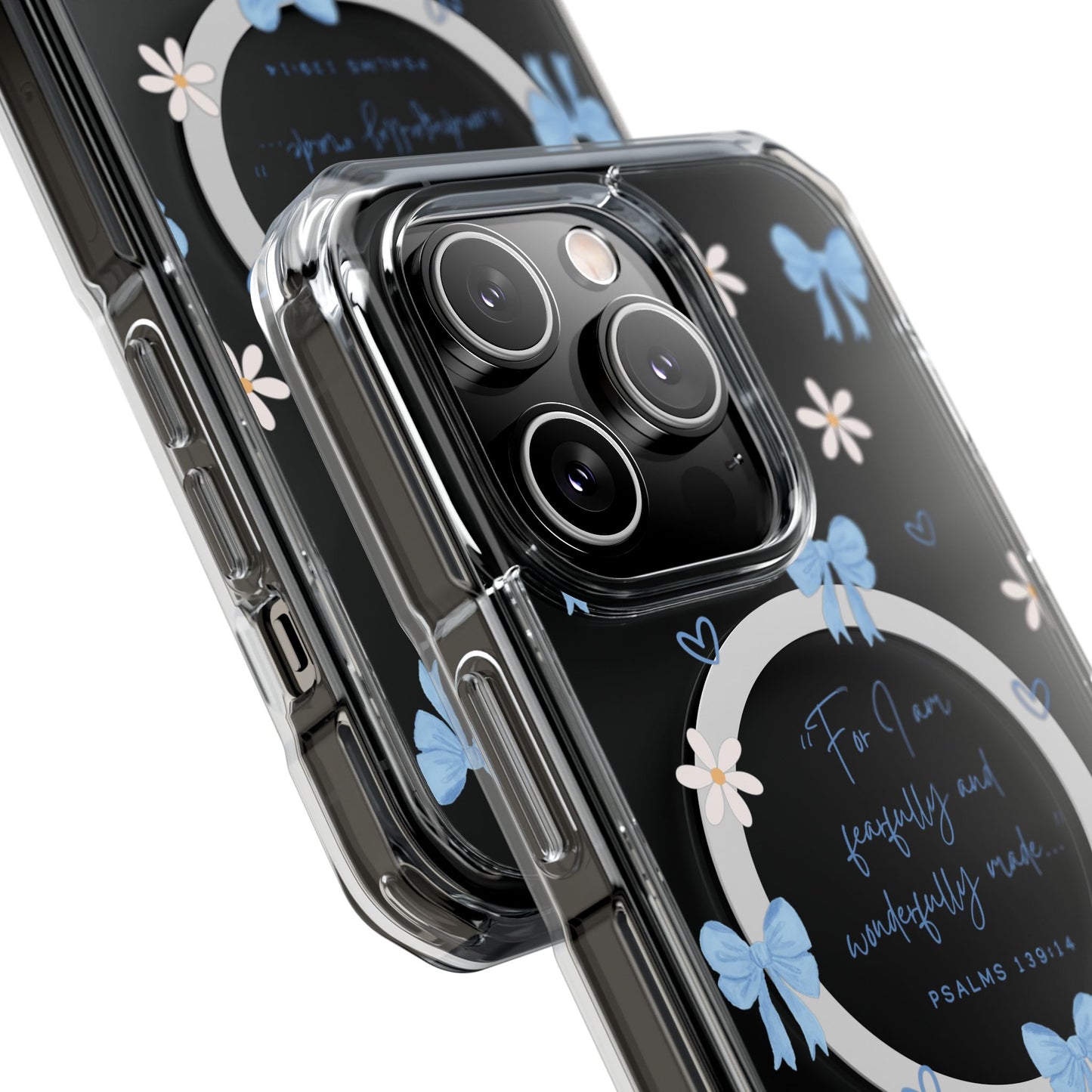 Fearfully & Wonderfully Made — Blue Bow & Daisy Magnetic Clear Impact Case