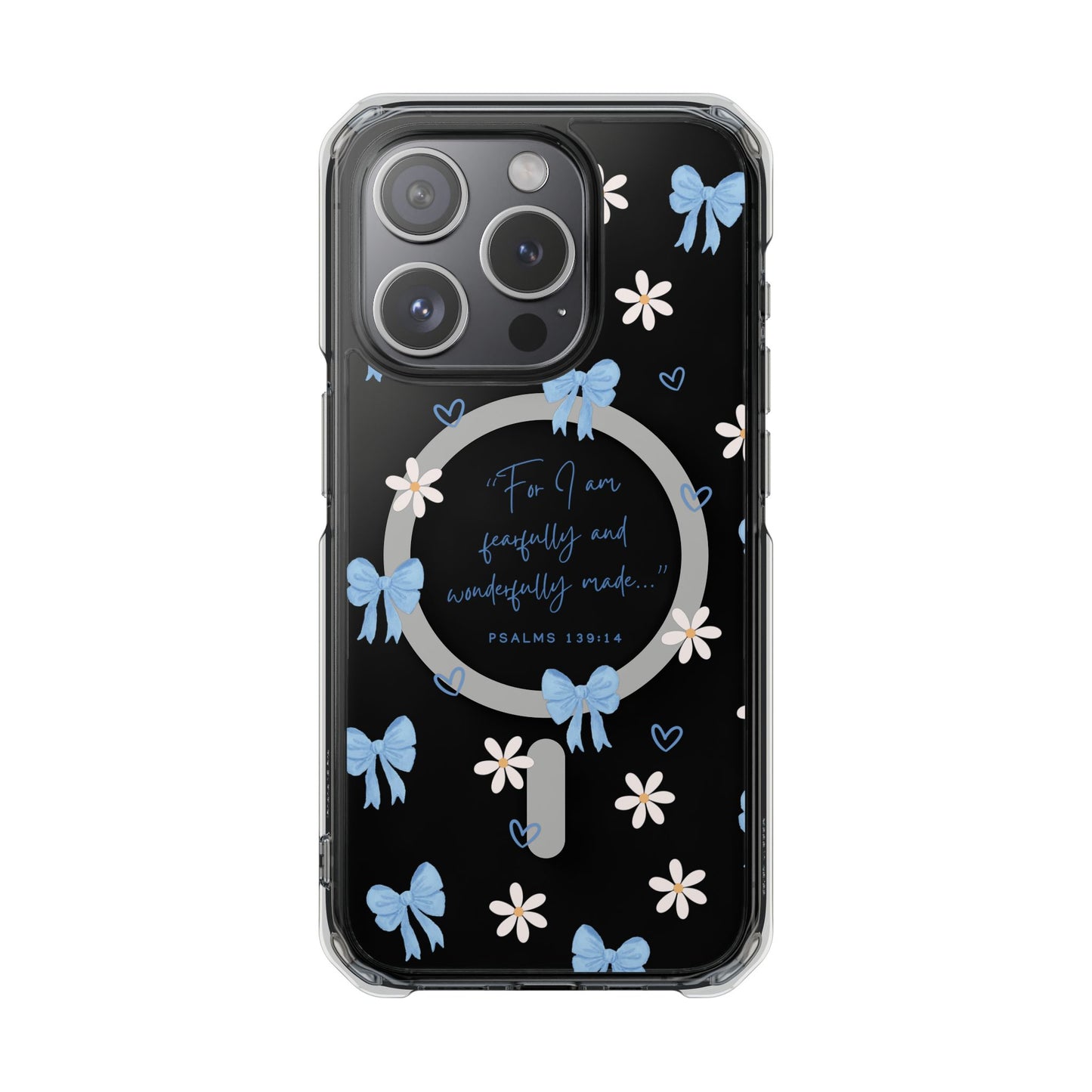 Fearfully & Wonderfully Made — Blue Bow & Daisy Magnetic Clear Impact Case