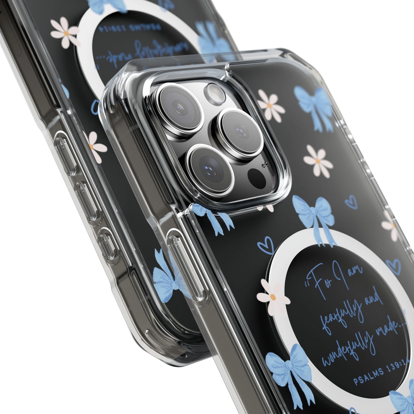 Fearfully & Wonderfully Made — Blue Bow & Daisy Magnetic Clear Impact Case
