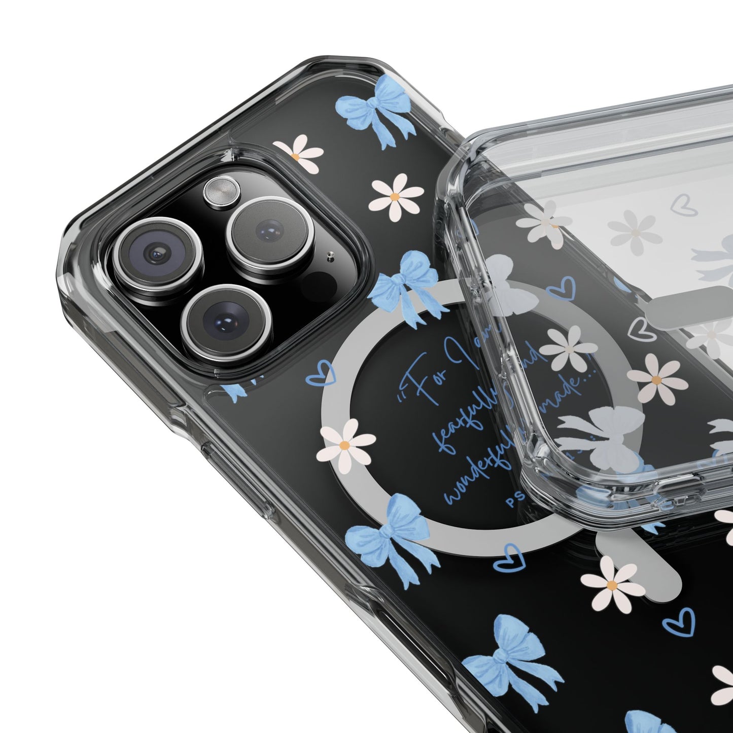 Fearfully & Wonderfully Made — Blue Bow & Daisy Magnetic Clear Impact Case