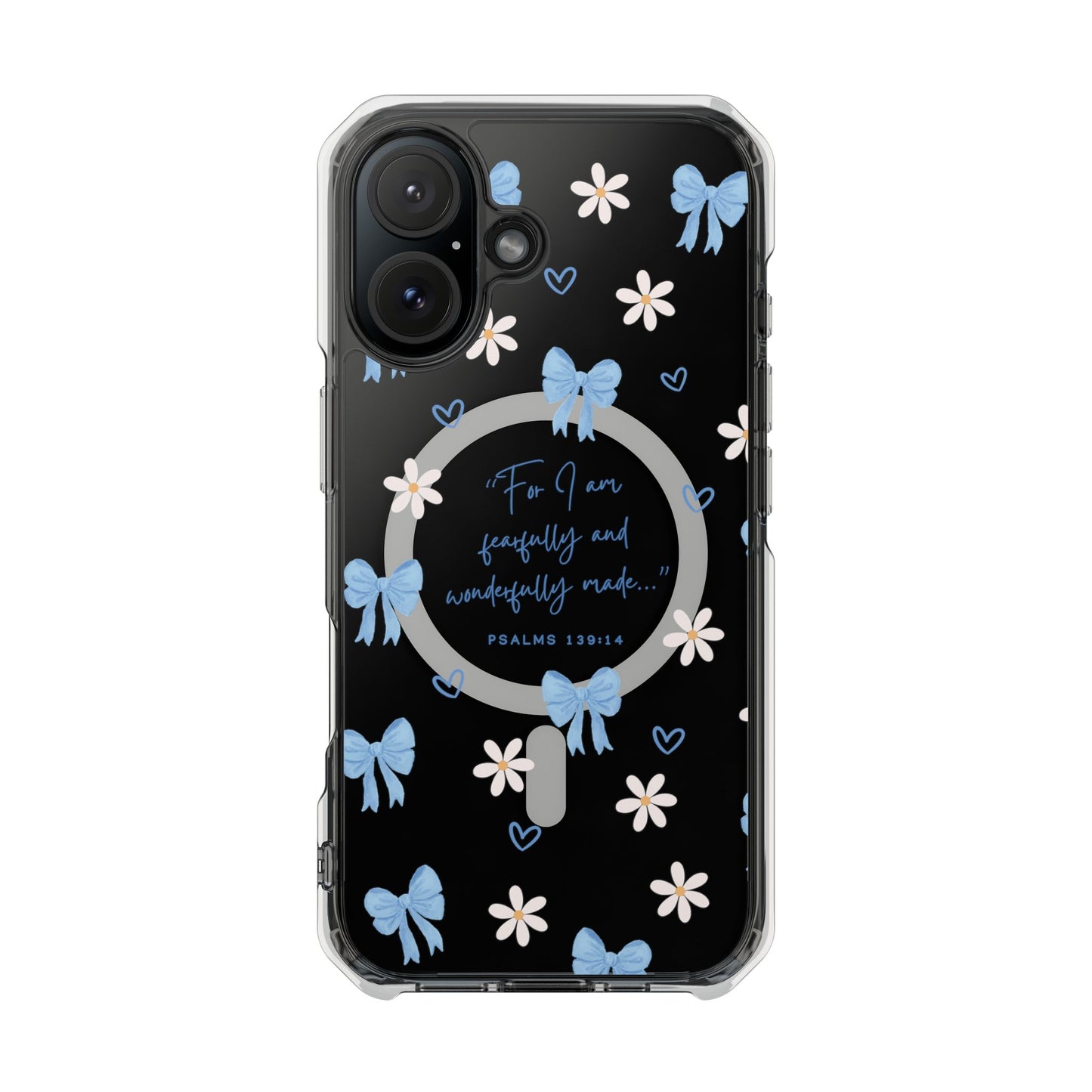 Fearfully & Wonderfully Made — Blue Bow & Daisy Magnetic Clear Impact Case