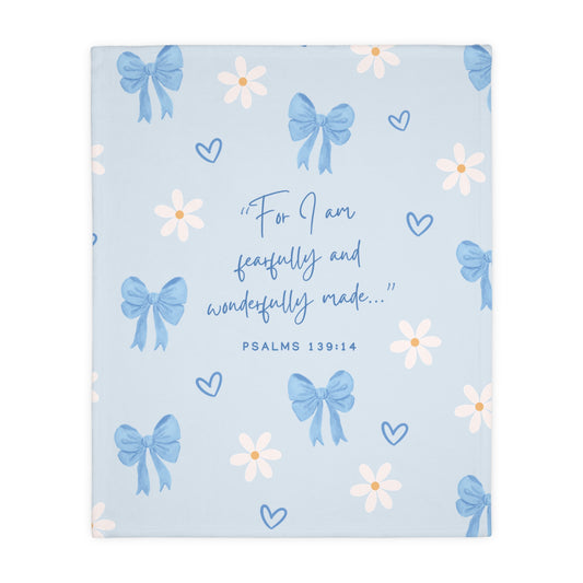 Fearfully & Wonderfully Made — Blue Bows & Daisies Double-Sided Blanket