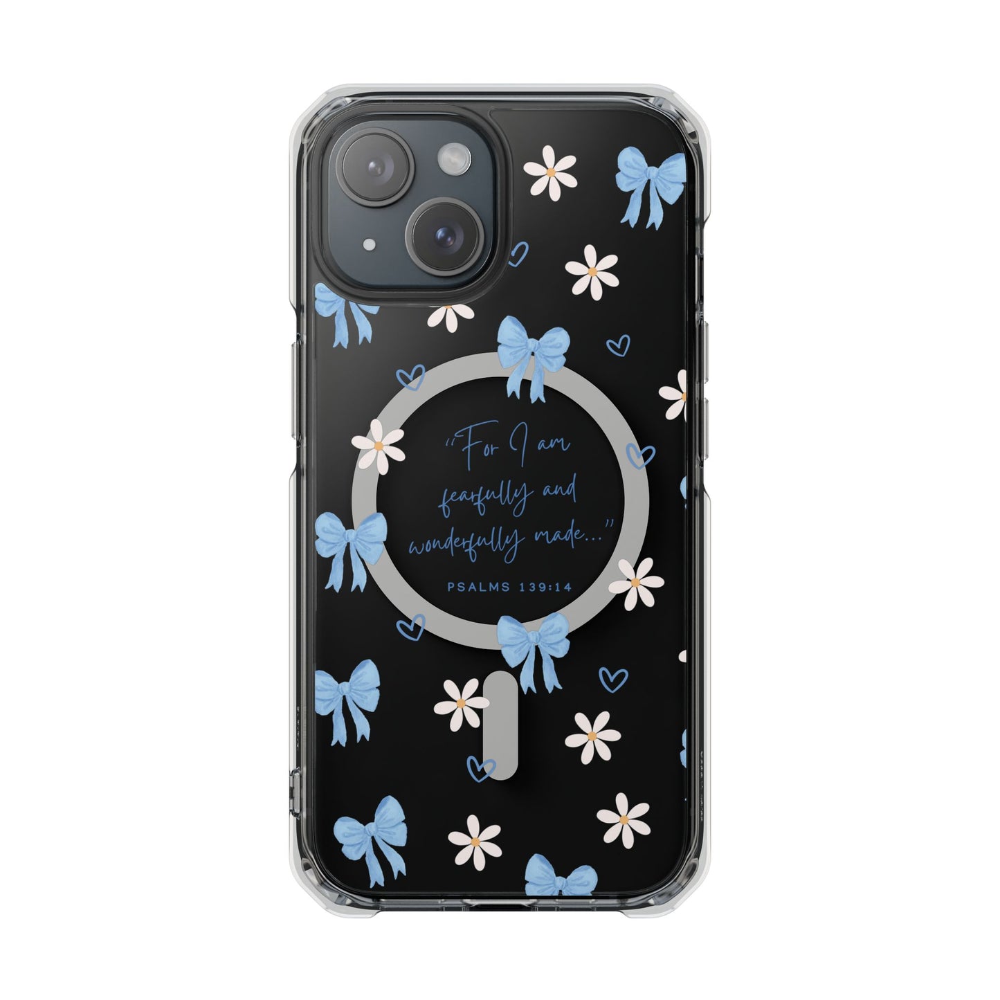 Fearfully & Wonderfully Made — Blue Bow & Daisy Magnetic Clear Impact Case
