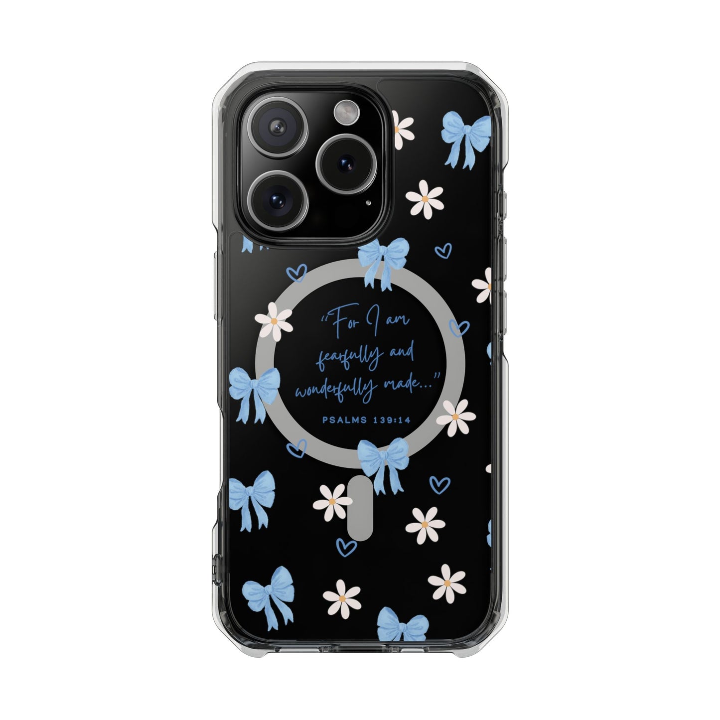 Fearfully & Wonderfully Made — Blue Bow & Daisy Magnetic Clear Impact Case