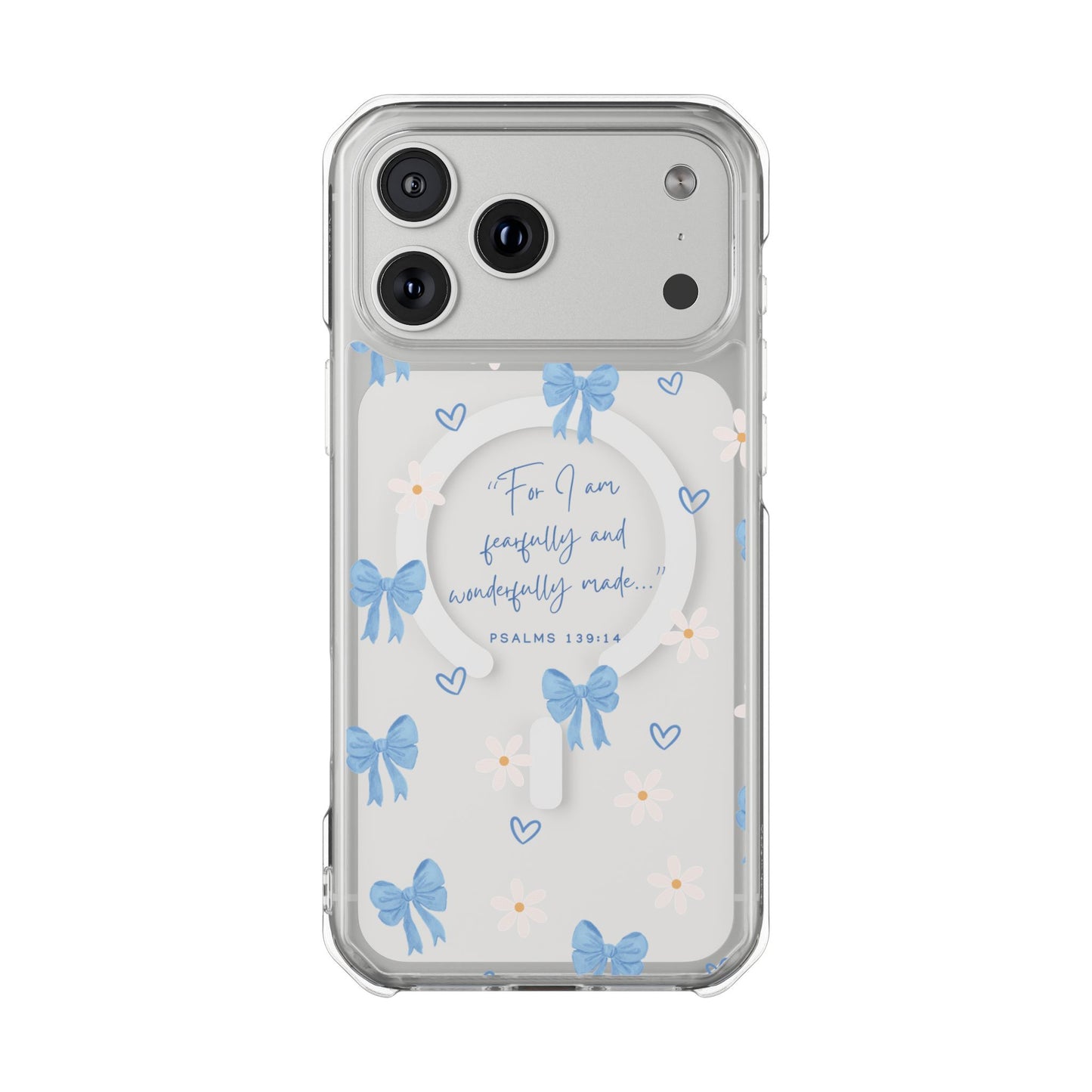 Fearfully & Wonderfully Made — Blue Bow & Daisy Magnetic Clear Impact Case