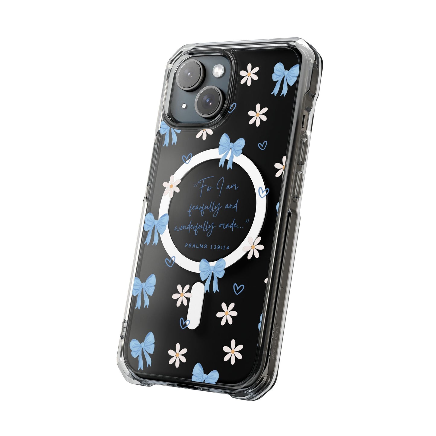 Fearfully & Wonderfully Made — Blue Bow & Daisy Magnetic Clear Impact Case