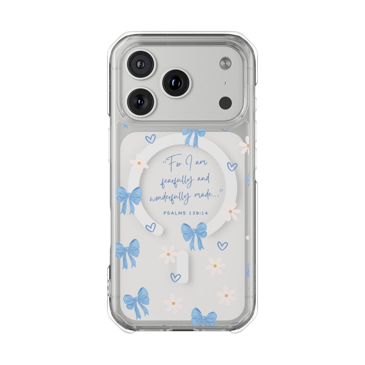 Fearfully & Wonderfully Made — Blue Bow & Daisy Magnetic Clear Impact Case