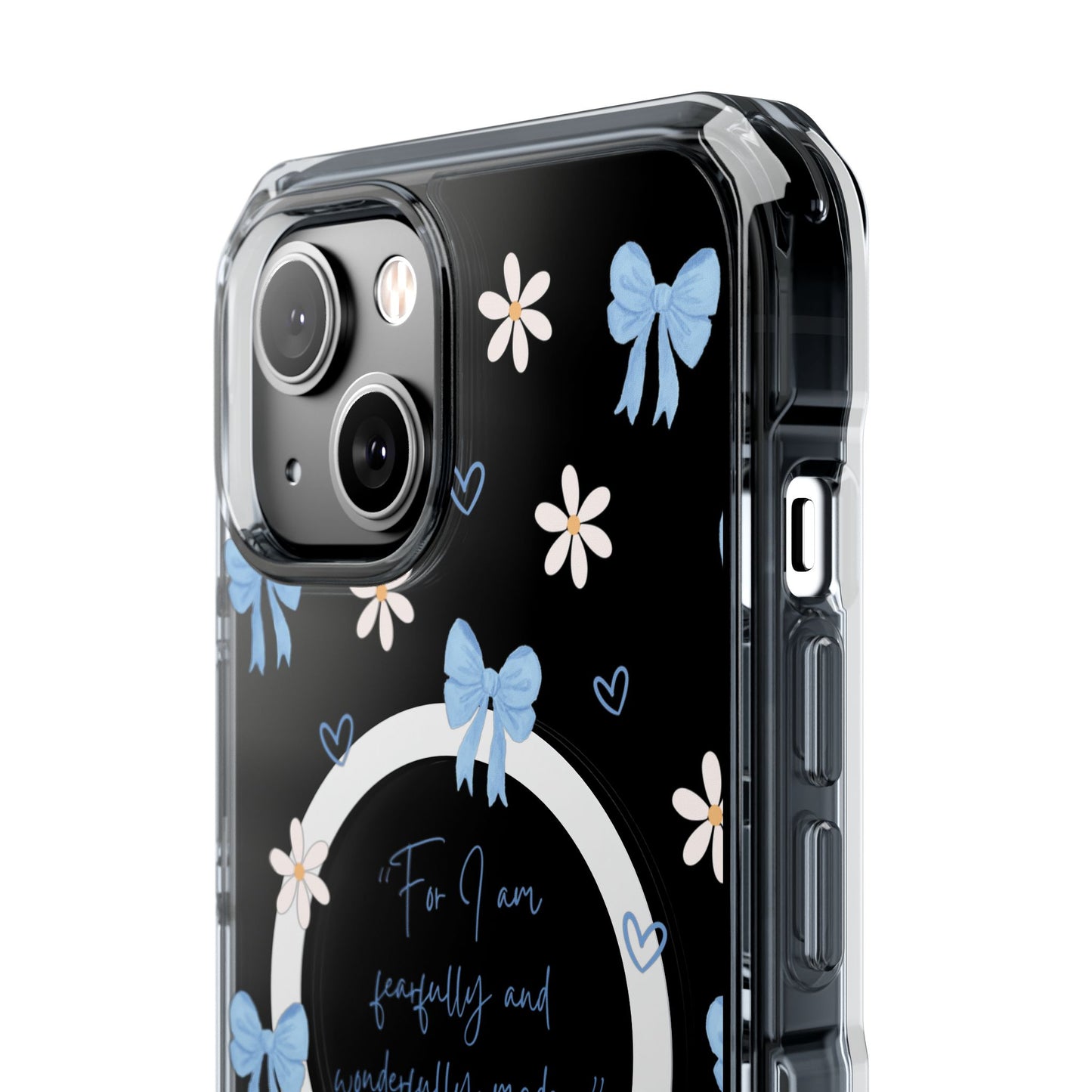 Fearfully & Wonderfully Made — Blue Bow & Daisy Magnetic Clear Impact Case
