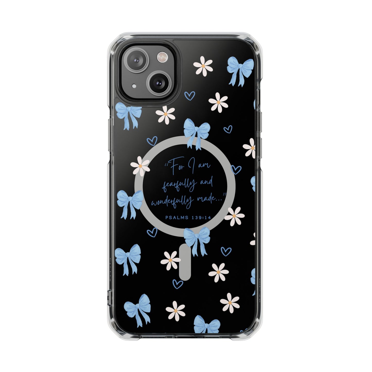 Fearfully & Wonderfully Made — Blue Bow & Daisy Magnetic Clear Impact Case