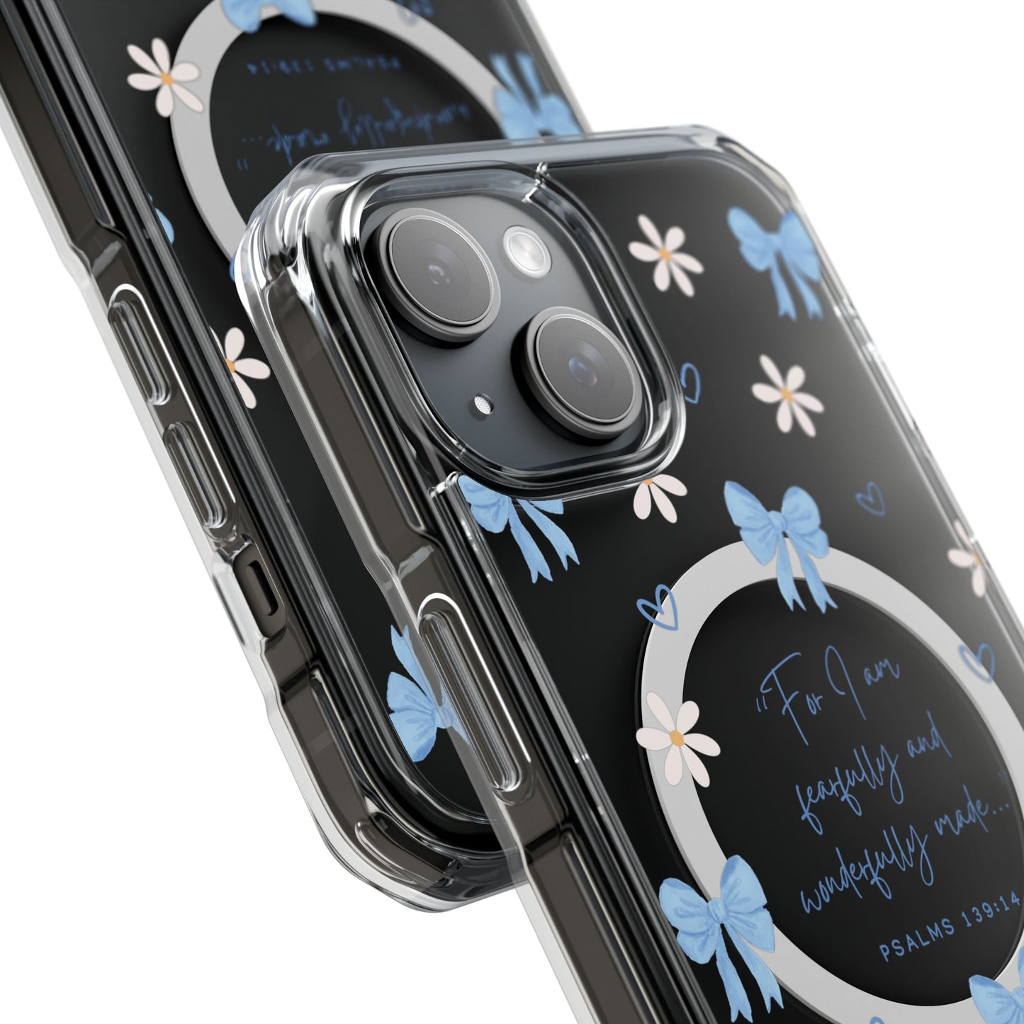Fearfully & Wonderfully Made — Blue Bow & Daisy Magnetic Clear Impact Case