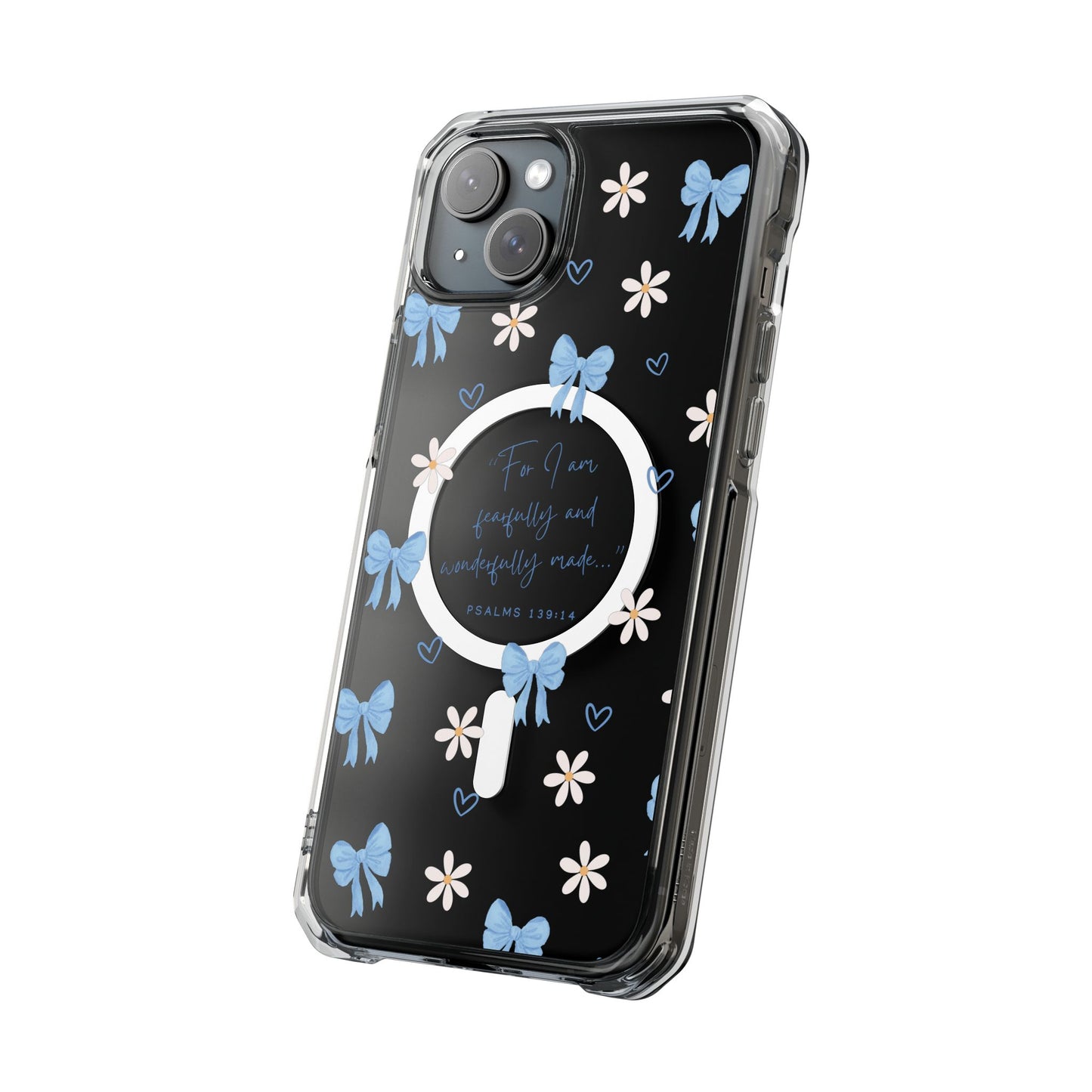 Fearfully & Wonderfully Made — Blue Bow & Daisy Magnetic Clear Impact Case