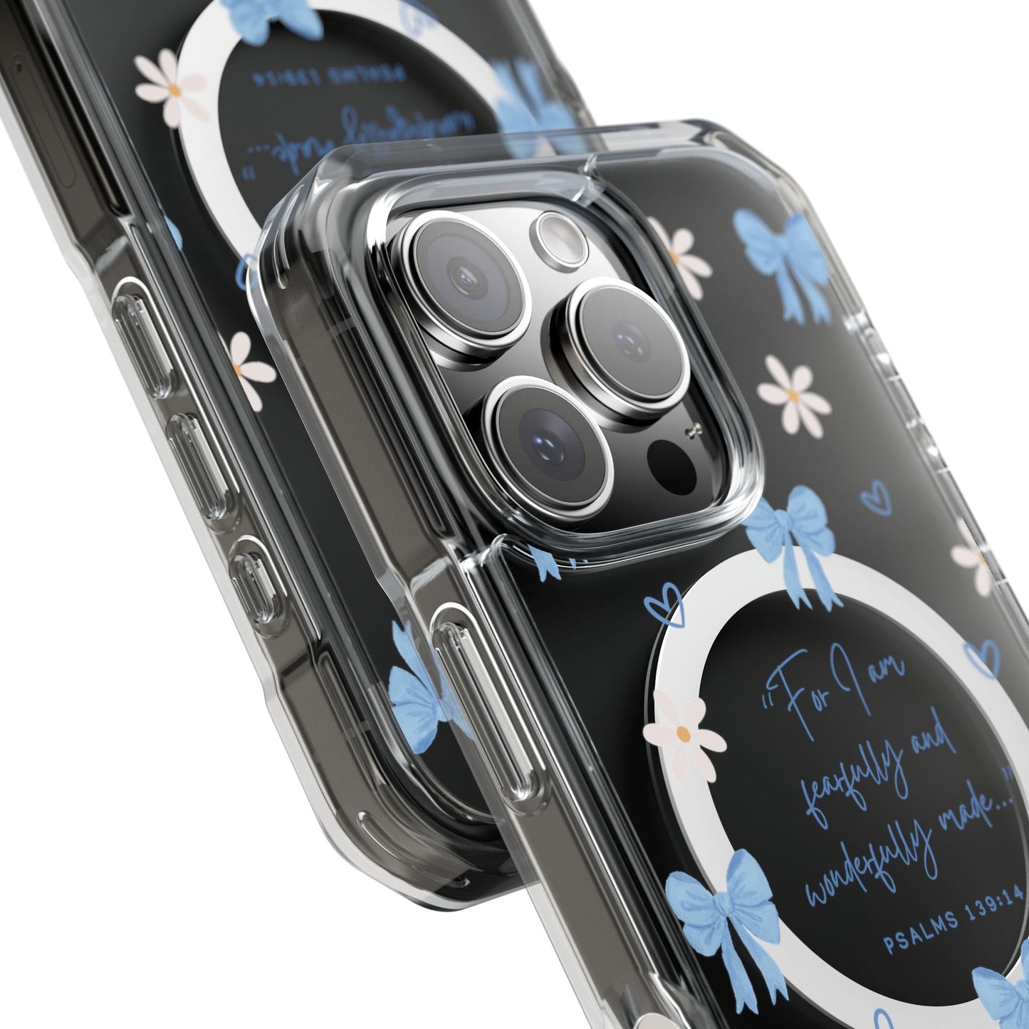 Fearfully & Wonderfully Made — Blue Bow & Daisy Magnetic Clear Impact Case
