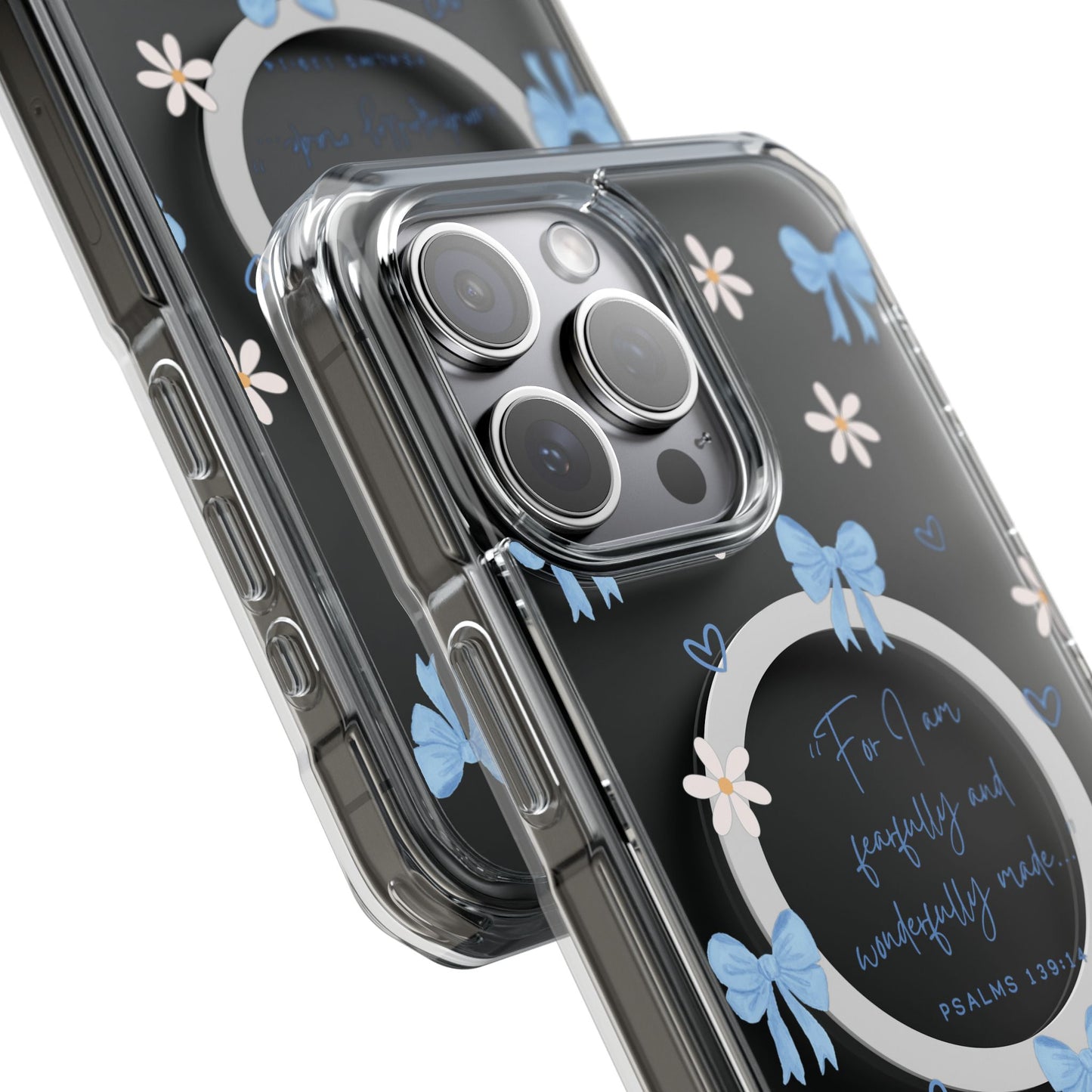 Fearfully & Wonderfully Made — Blue Bow & Daisy Magnetic Clear Impact Case