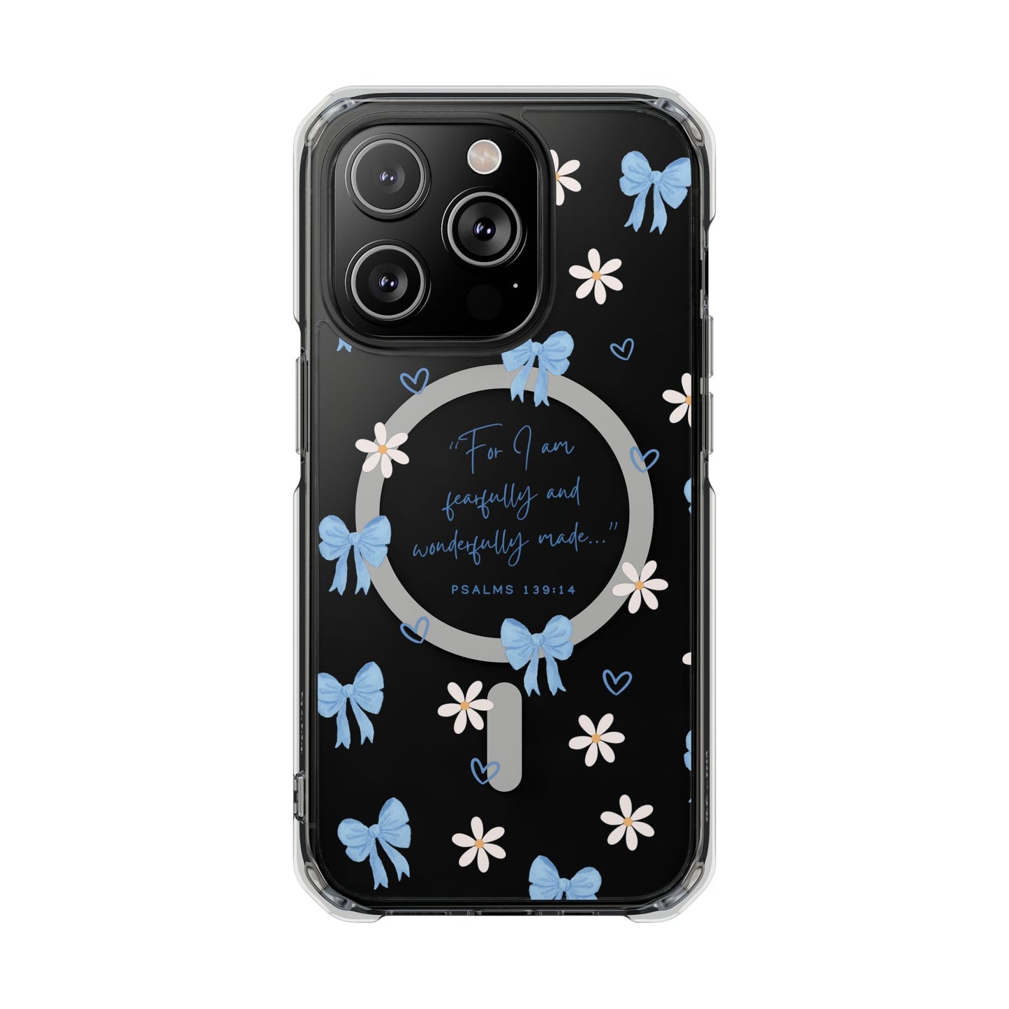 Fearfully & Wonderfully Made — Blue Bow & Daisy Magnetic Clear Impact Case