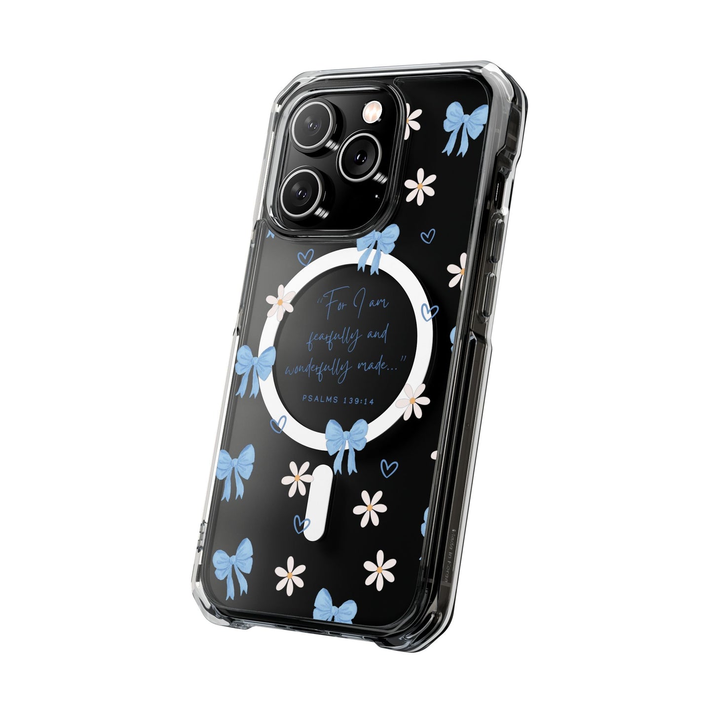 Fearfully & Wonderfully Made — Blue Bow & Daisy Magnetic Clear Impact Case
