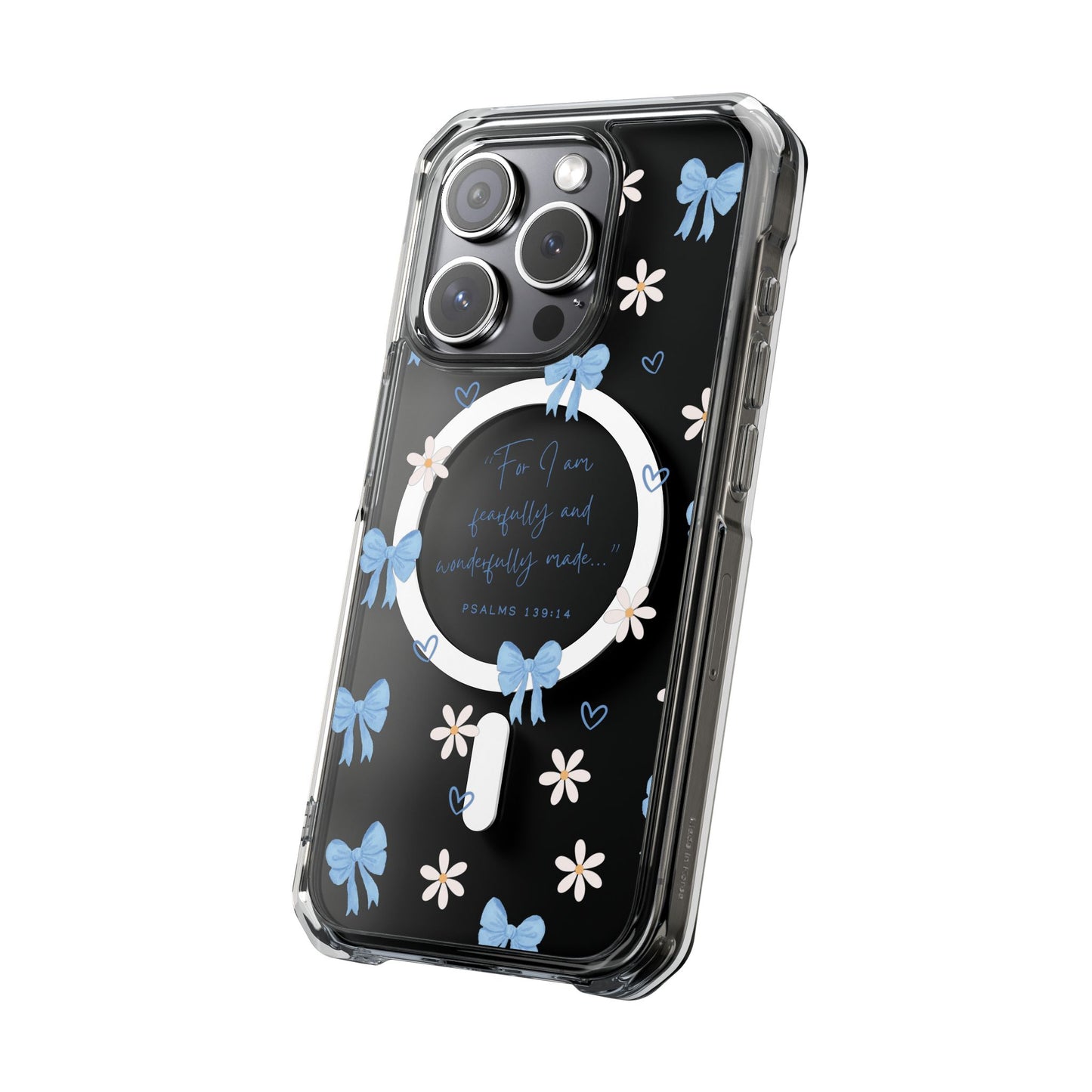 Fearfully & Wonderfully Made — Blue Bow & Daisy Magnetic Clear Impact Case