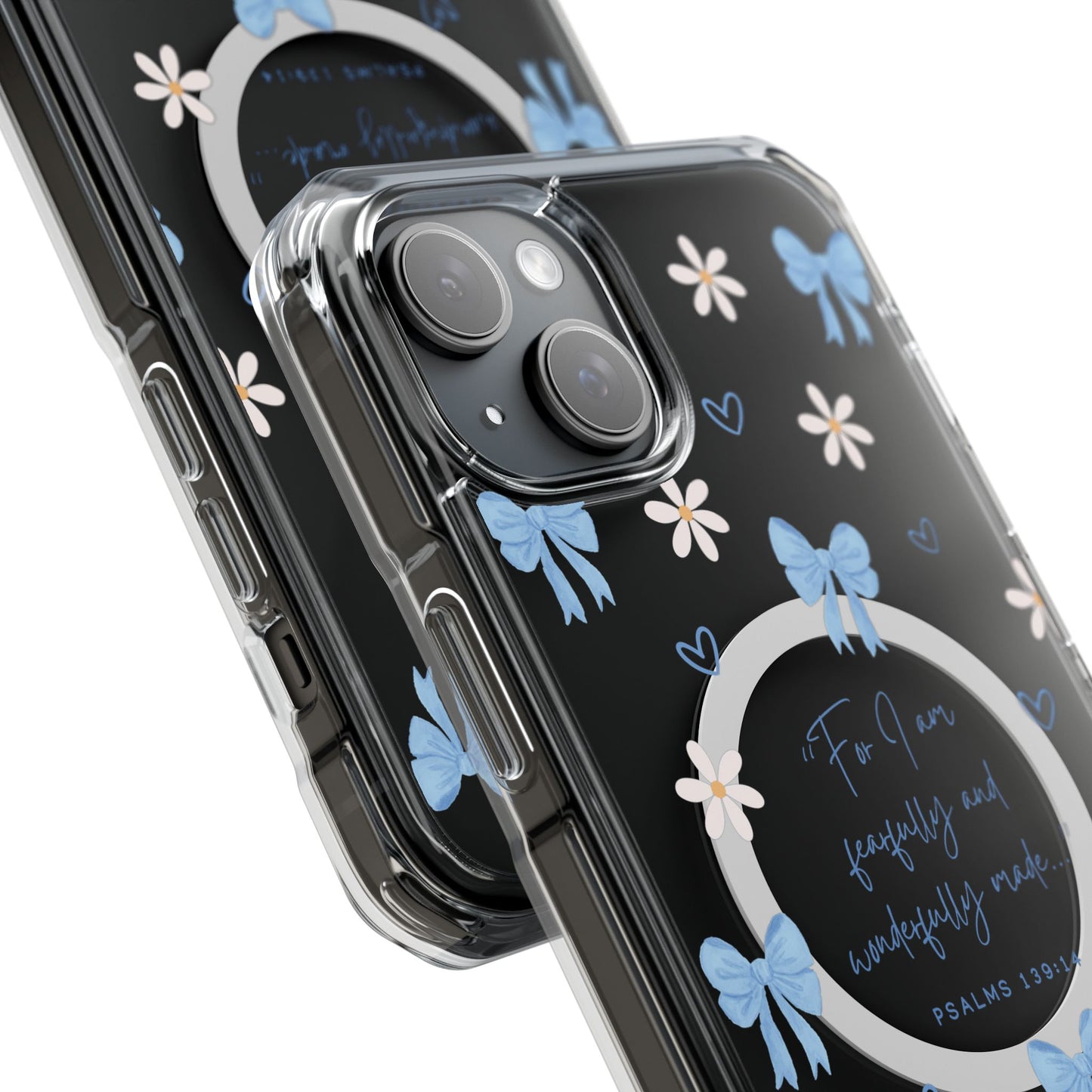 Fearfully & Wonderfully Made — Blue Bow & Daisy Magnetic Clear Impact Case
