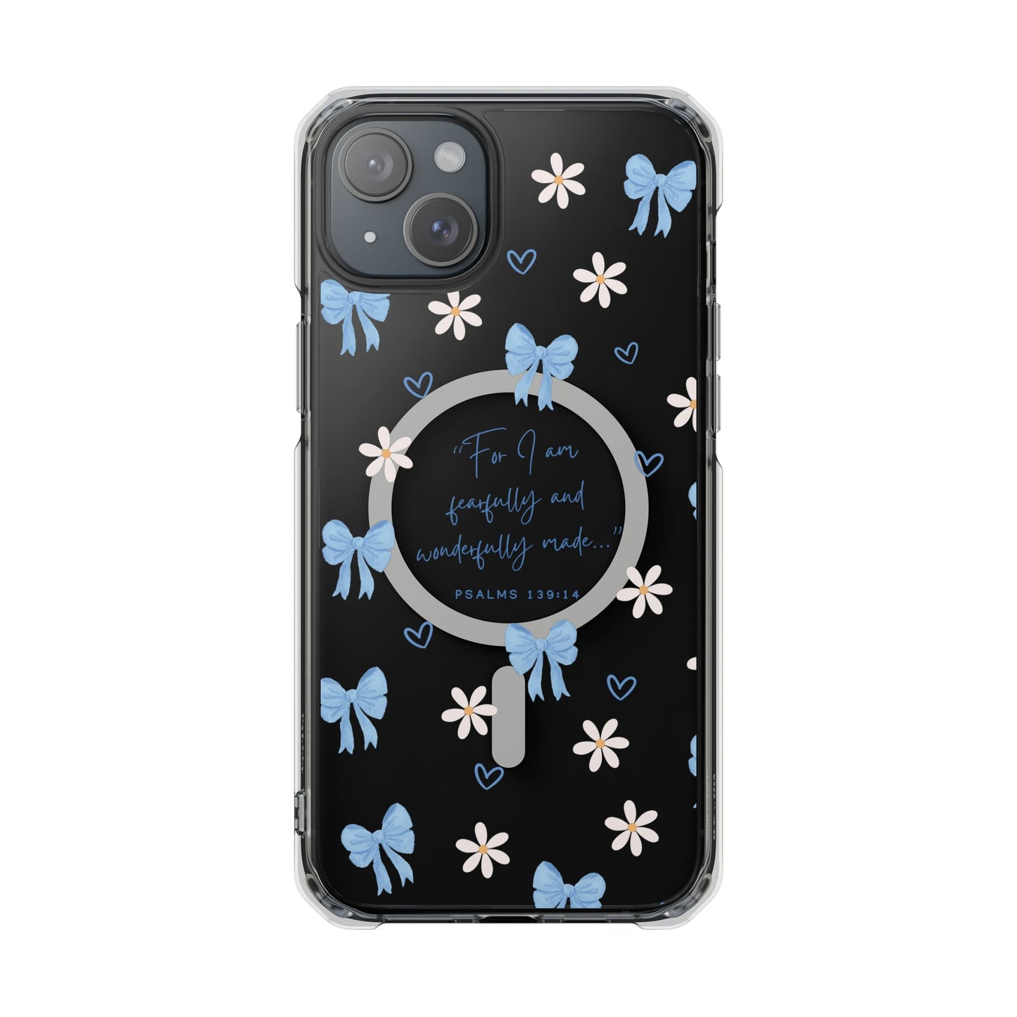 Fearfully & Wonderfully Made — Blue Bow & Daisy Magnetic Clear Impact Case
