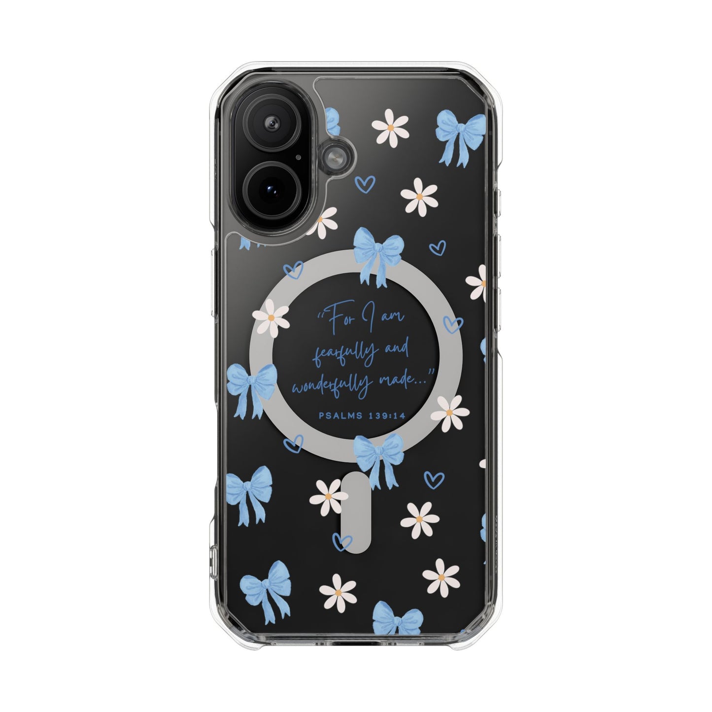 Fearfully & Wonderfully Made — Blue Bow & Daisy Magnetic Clear Impact Case