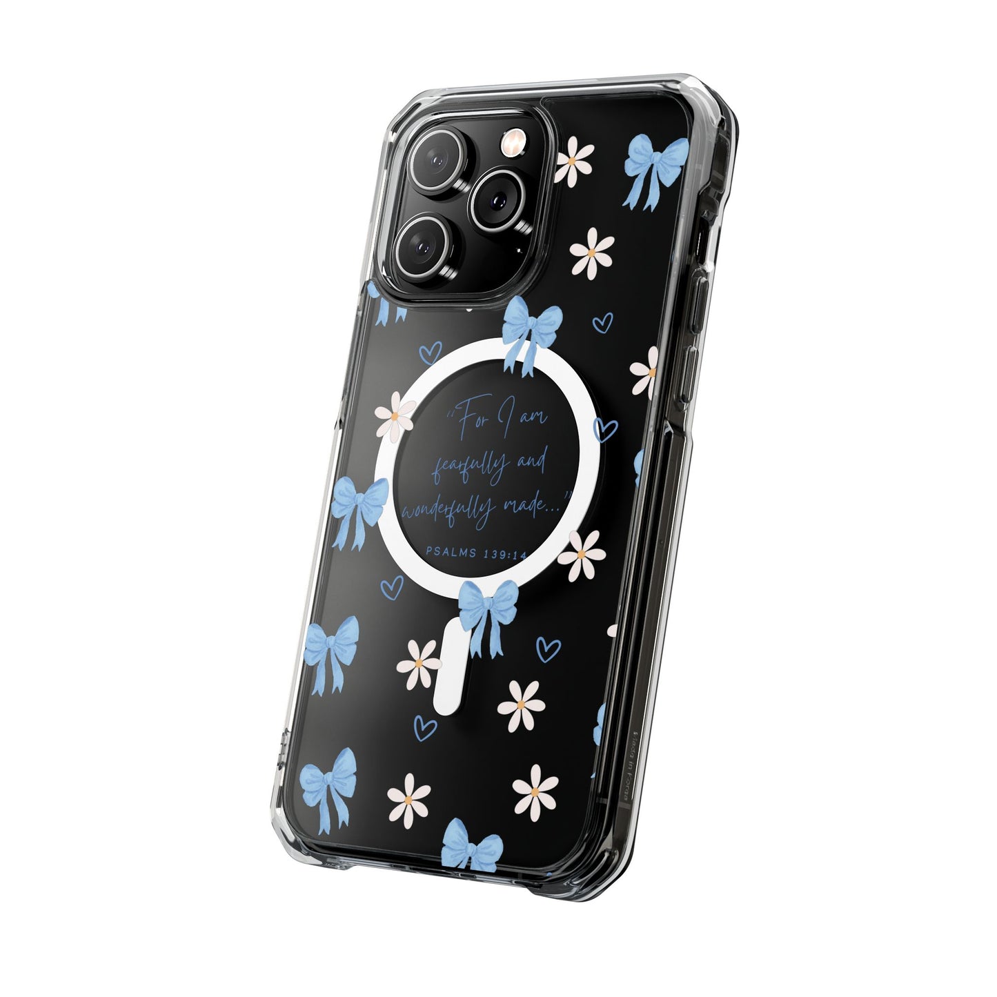 Fearfully & Wonderfully Made — Blue Bow & Daisy Magnetic Clear Impact Case