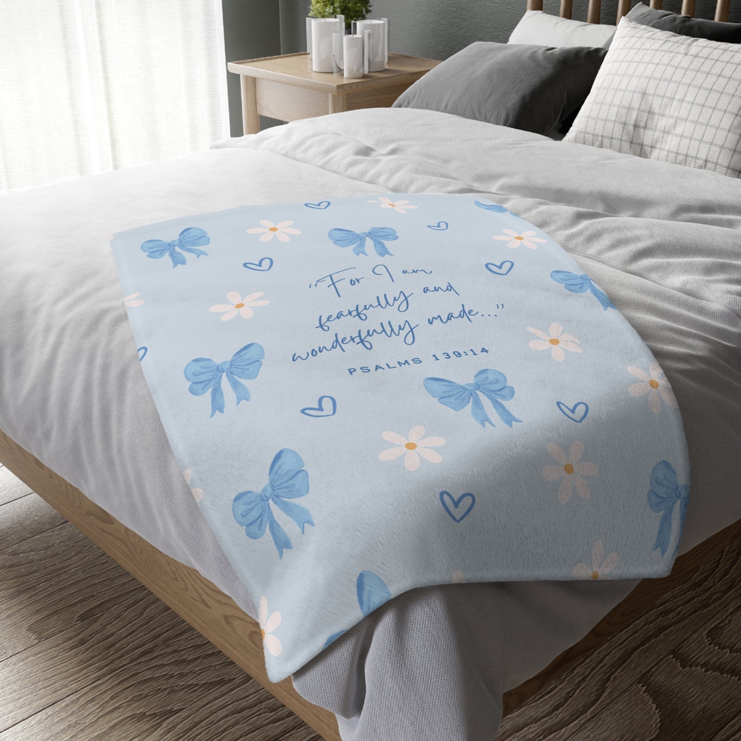 Fearfully & Wonderfully Made — Blue Bows & Daisies Double-Sided Blanket