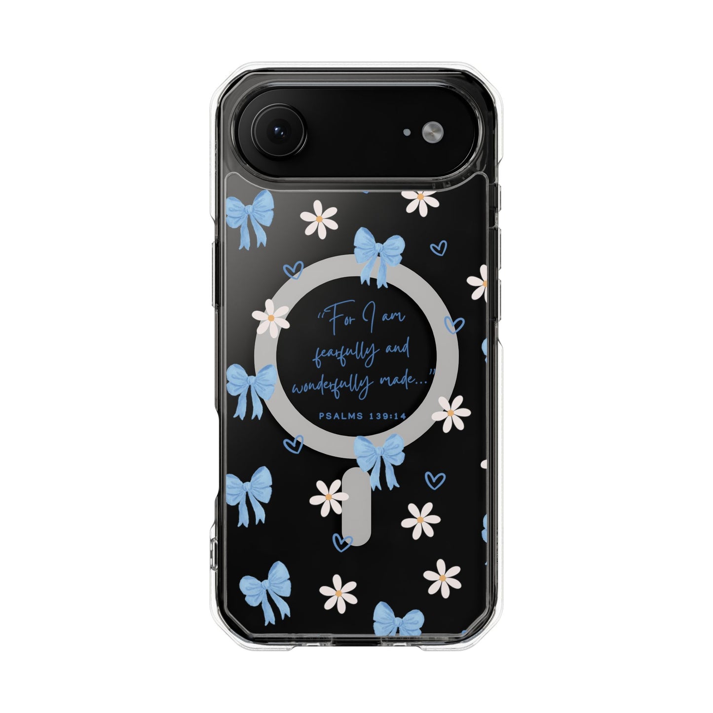 Fearfully & Wonderfully Made — Blue Bow & Daisy Magnetic Clear Impact Case