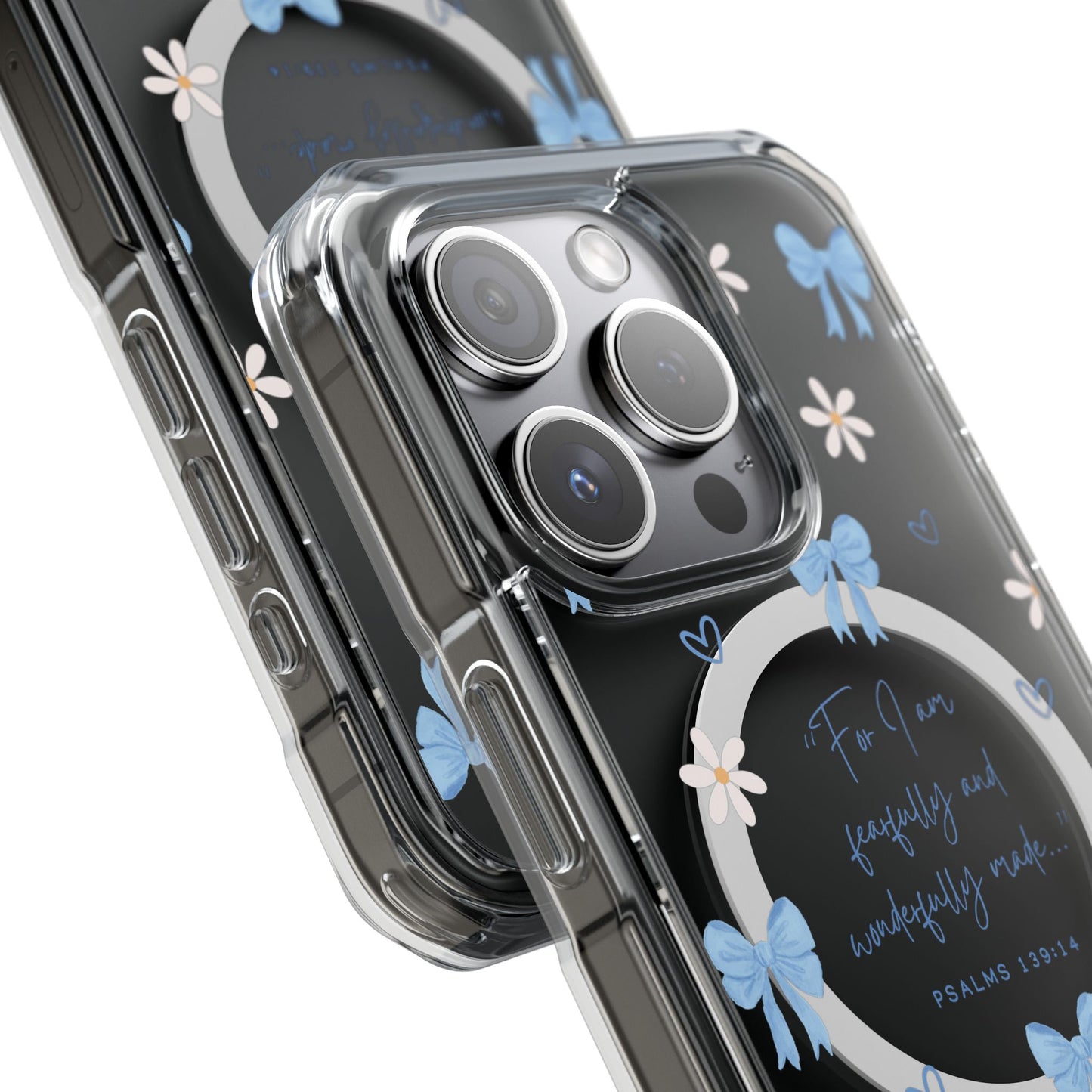 Fearfully & Wonderfully Made — Blue Bow & Daisy Magnetic Clear Impact Case