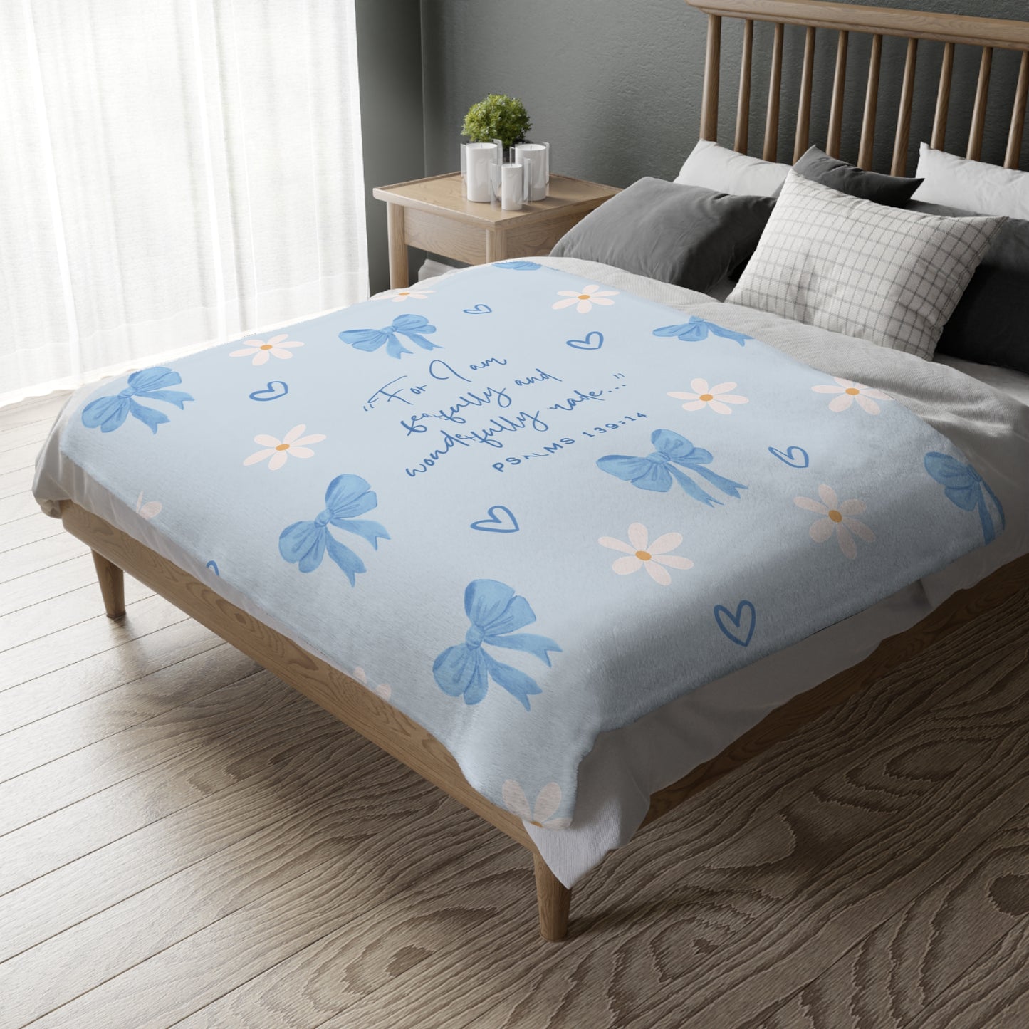 Fearfully & Wonderfully Made — Blue Bows & Daisies Double-Sided Blanket